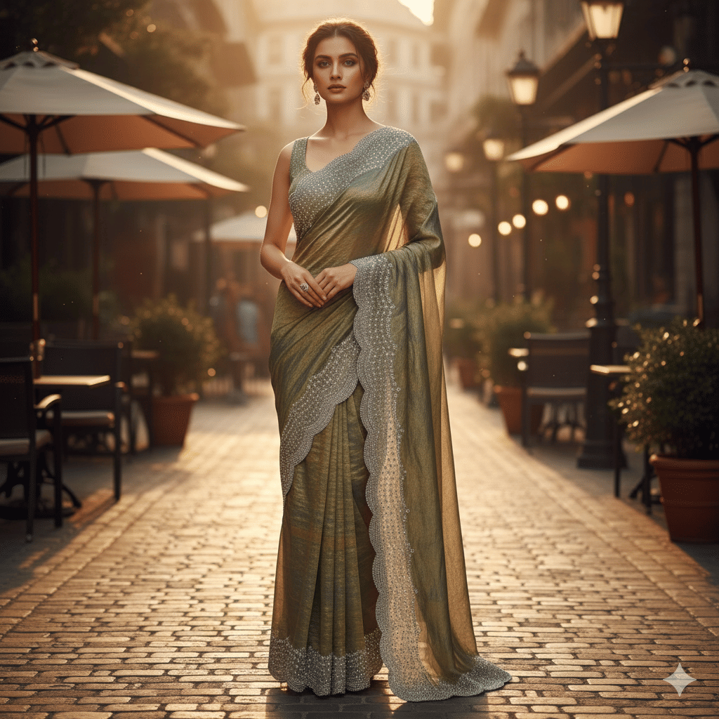     			GENERIC SUDEV Jimmy Choo Embellished Regular Saree With Unstitched Blouse Piece ( Blue )