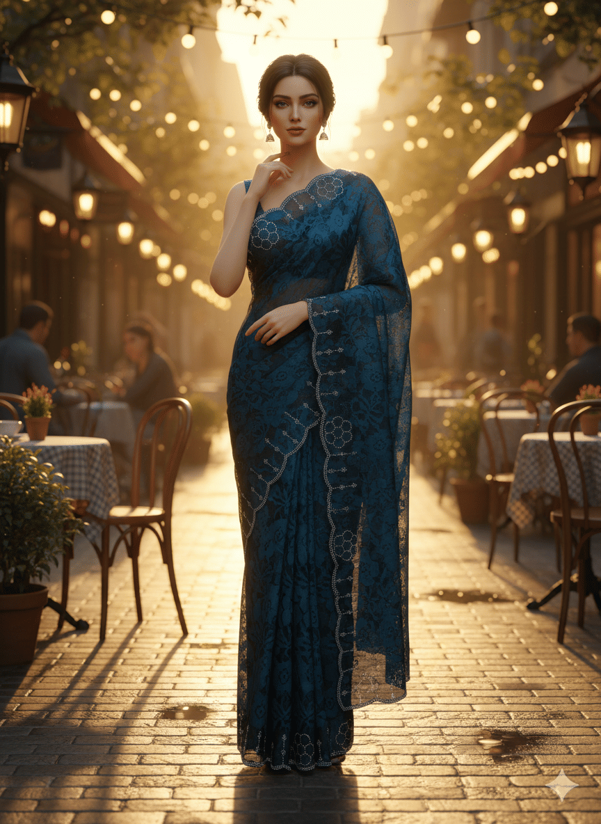     			GENERIC SUDEV Net Embellished Regular Saree With Unstitched Blouse Piece ( Teal )