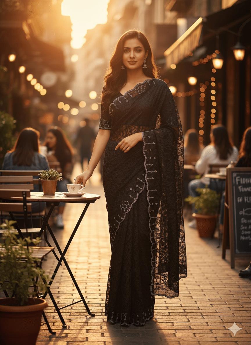 GENERIC SUDEV Net Embellished Regular Saree With Unstitched Blouse Piece ( Black ) GENERIC SUDEV Net Embellished Regular Saree With Unstitched Blouse Piece ( Black )
