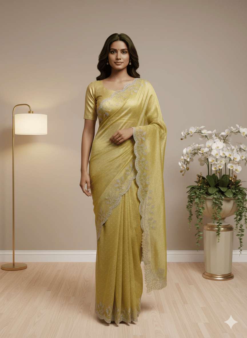     			GENERIC SUDEV Net Embellished Regular Saree With Unstitched Blouse Piece ( Beige )