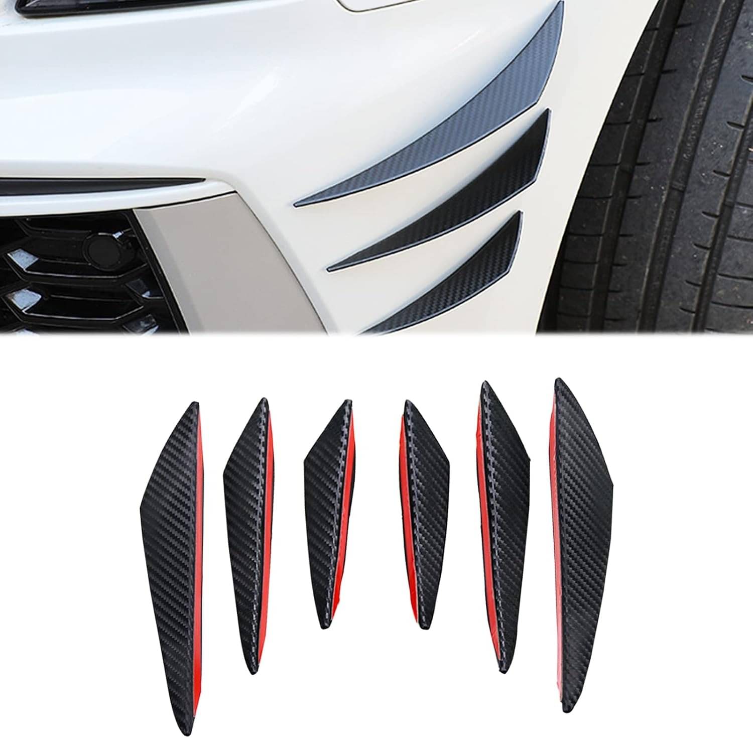     			HUUSO 6-Pack Car Front Bumper Knife Splitter Carbon Fiber Exterior Soft Fins Anti Collision Sticker Accessories Compatible with All Cars