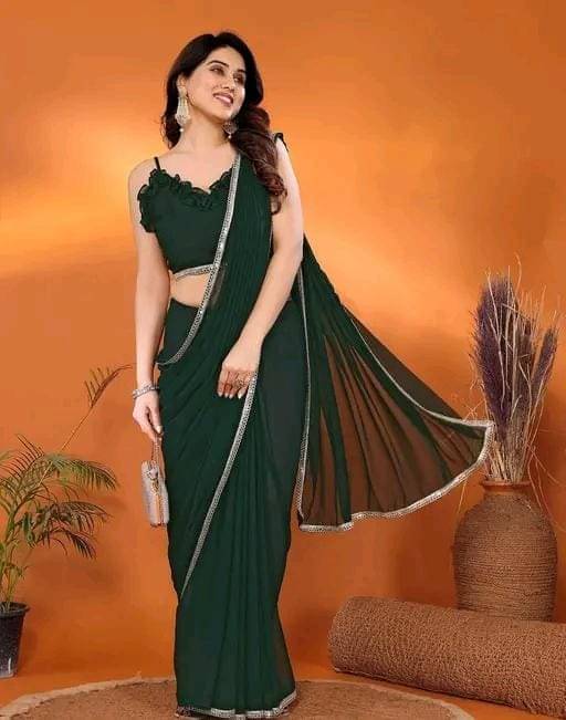     			Jimmy Creation Georgette Self Design Regular Saree With Unstitched Blouse Piece ( Green )