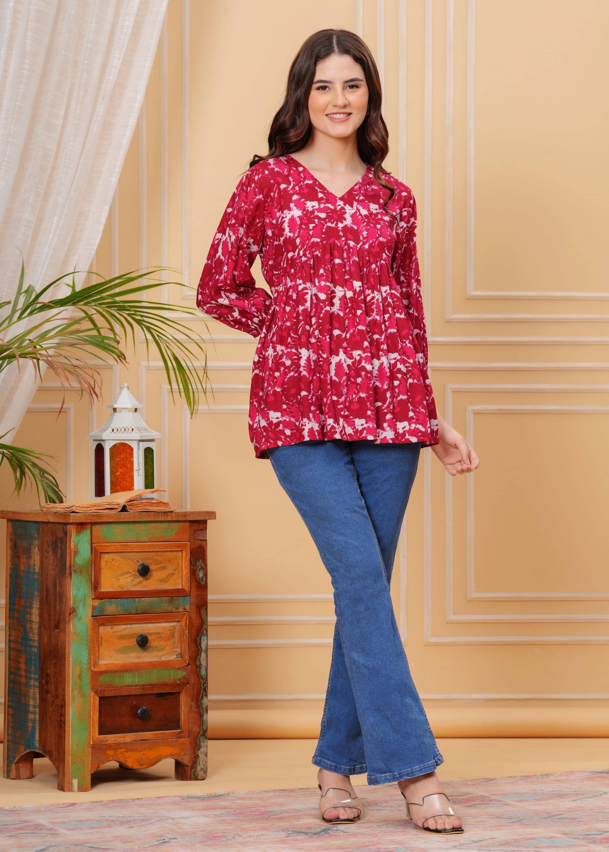     			Kleesi Women's Viscose Rayon Peplum Top ( Red )