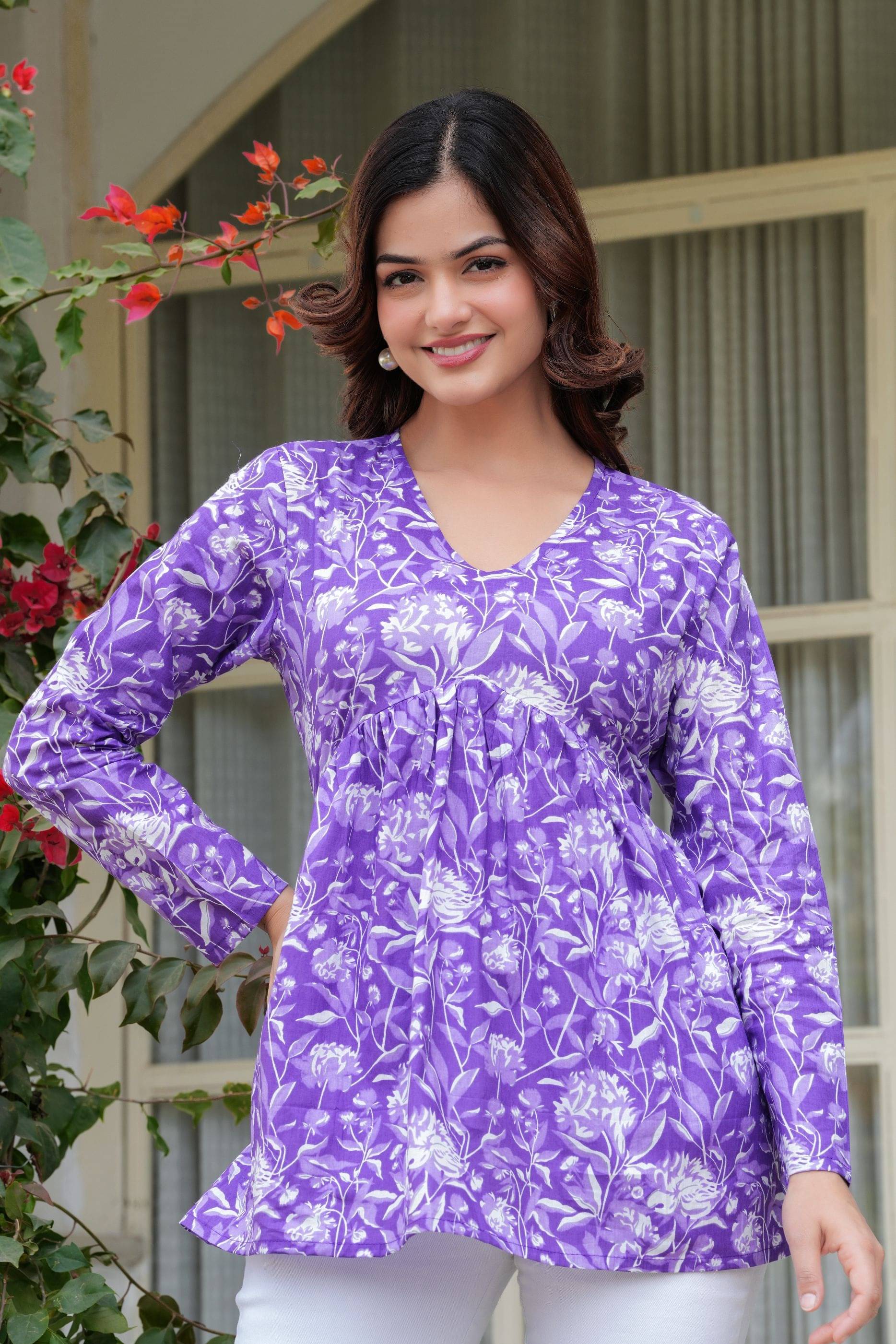 Kleesi Women's Viscose Rayon Peplum Top ( Purple ) Kleesi Women's Viscose Rayon Peplum Top ( Purple )