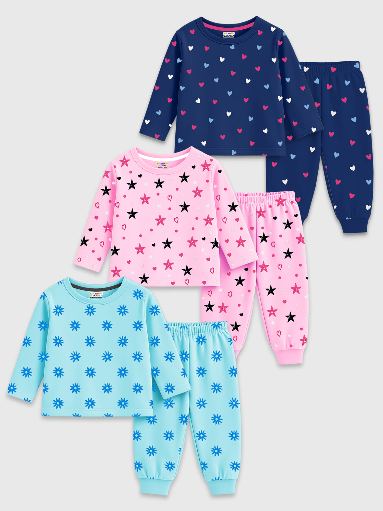 Kuchipoo Pack of 3 Girls Cotton Blend T-shirt & Trackpants ( Multicolor 1 )