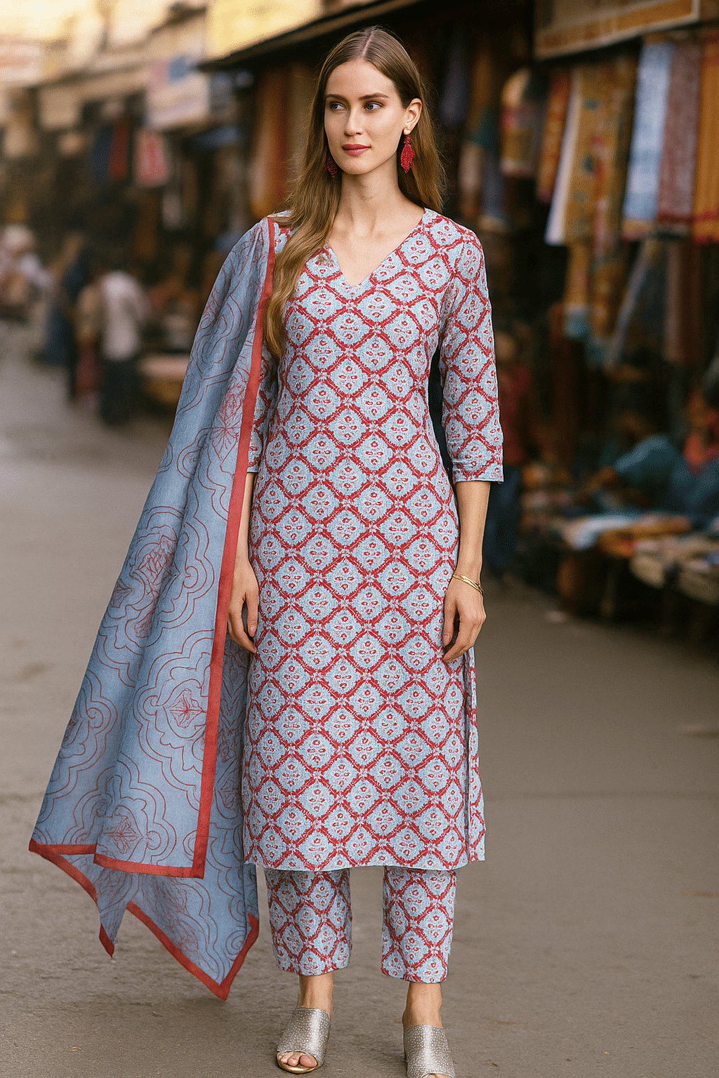     			LookMark Women Cotton Printed Straight Kurti With Pants ( Maroon )