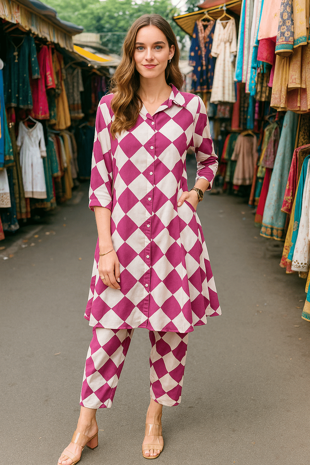 LookMark Women Cotton Printed Straight Kurti With Pants ( Purple ) LookMark Women Cotton Printed Straight Kurti With Pants ( Purple )