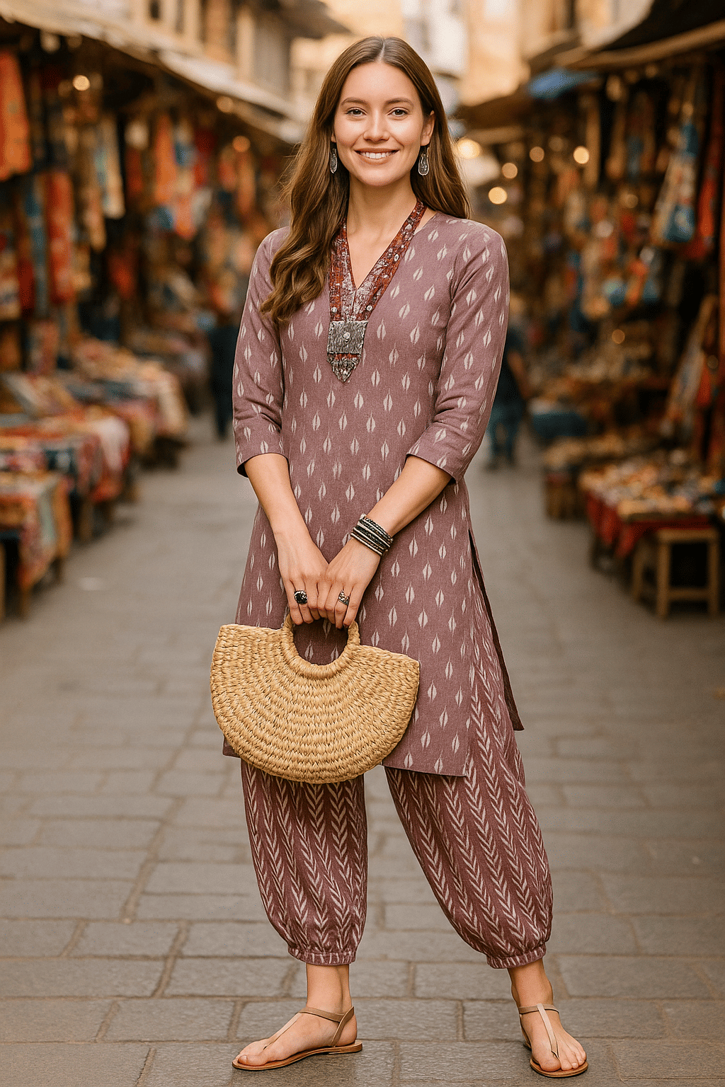 LookMark Women Cotton Printed Straight Kurti With Pants ( Peach ) LookMark Women Cotton Printed Straight Kurti With Pants ( Peach )