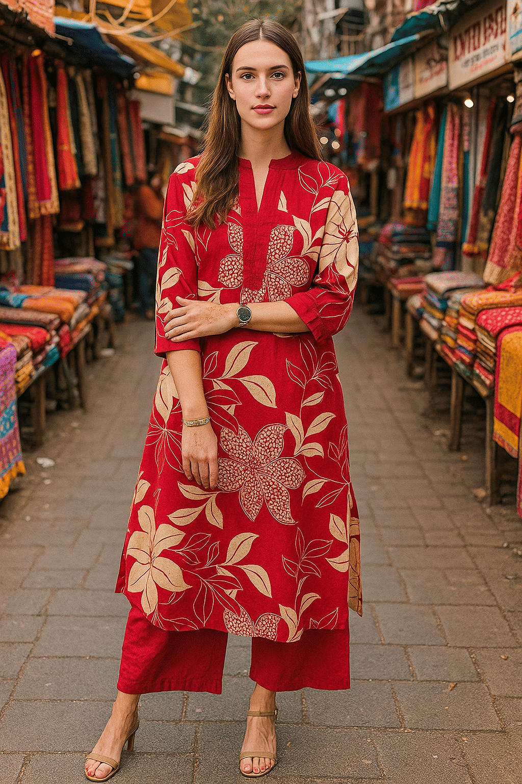 LookMark Women Cotton Printed Straight Kurti With Pants ( Pink ) LookMark Women Cotton Printed Straight Kurti With Pants ( Pink )