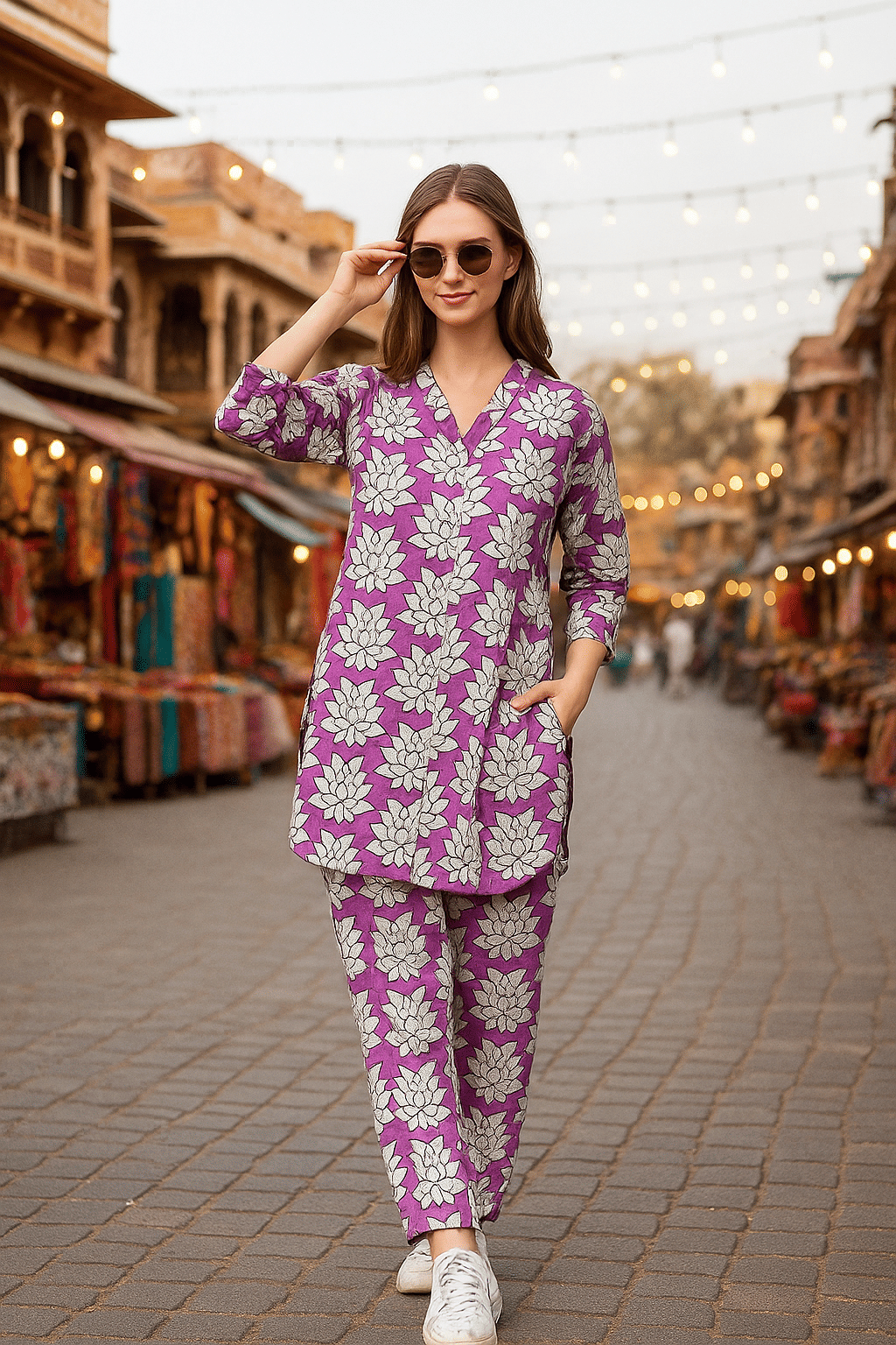 LookMark Women Cotton Printed Straight Kurti With Pants ( White ) LookMark Women Cotton Printed Straight Kurti With Pants ( White )