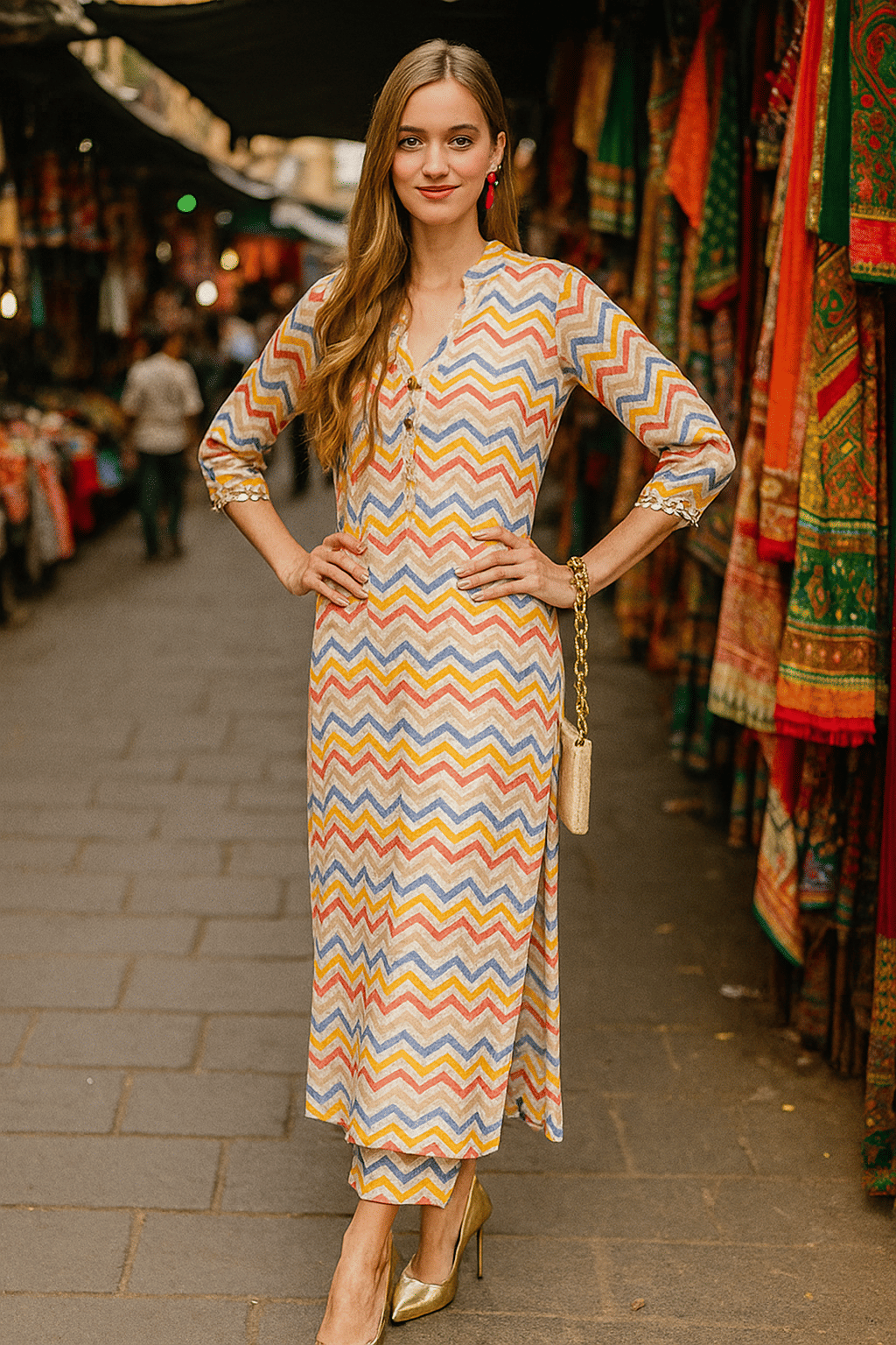 LookMark Women Cotton Printed Straight Kurti With Pants ( White ) LookMark Women Cotton Printed Straight Kurti With Pants ( White )