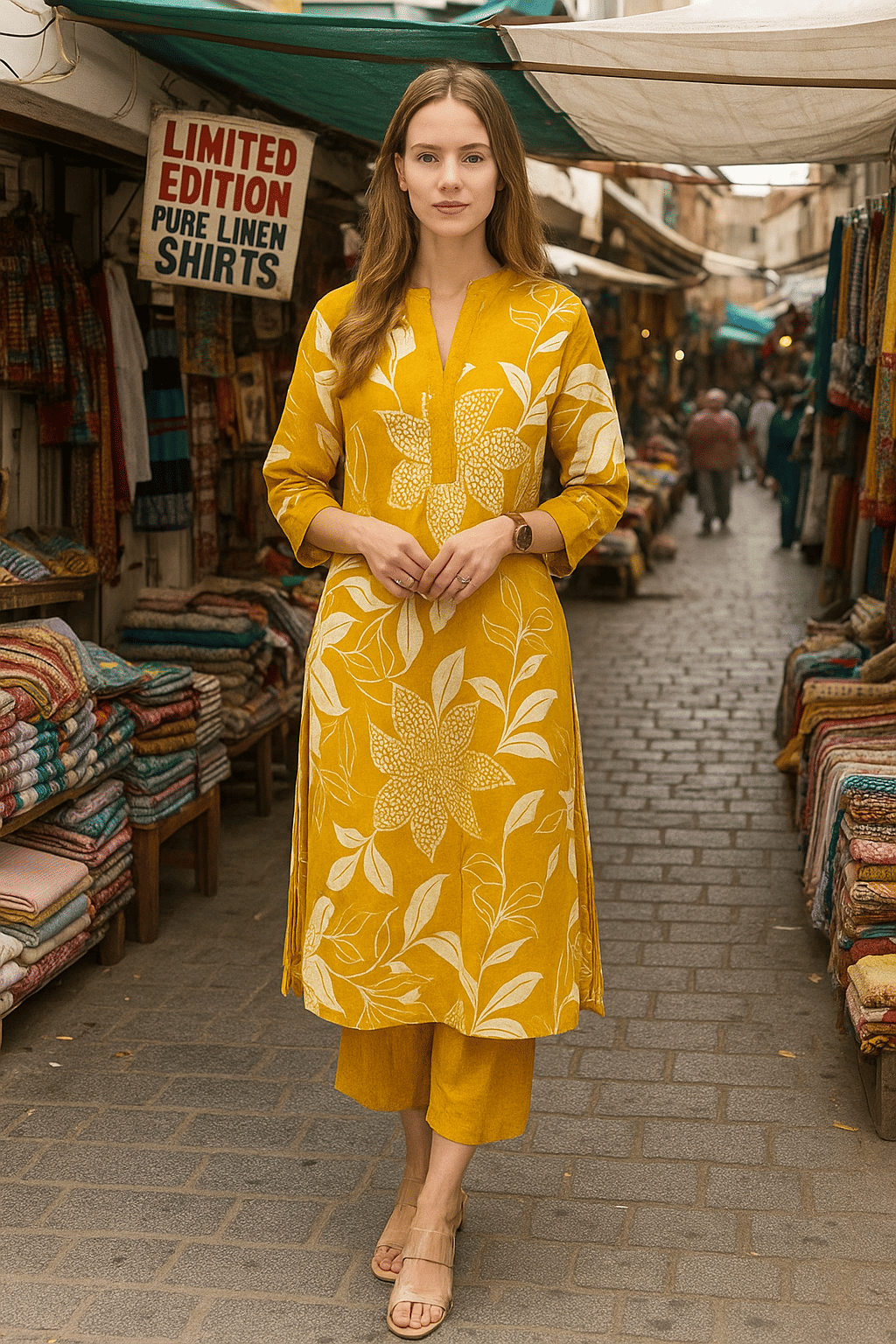 LookMark Women Cotton Printed Straight Kurti With Pants ( Yellow ) LookMark Women Cotton Printed Straight Kurti With Pants ( Yellow )