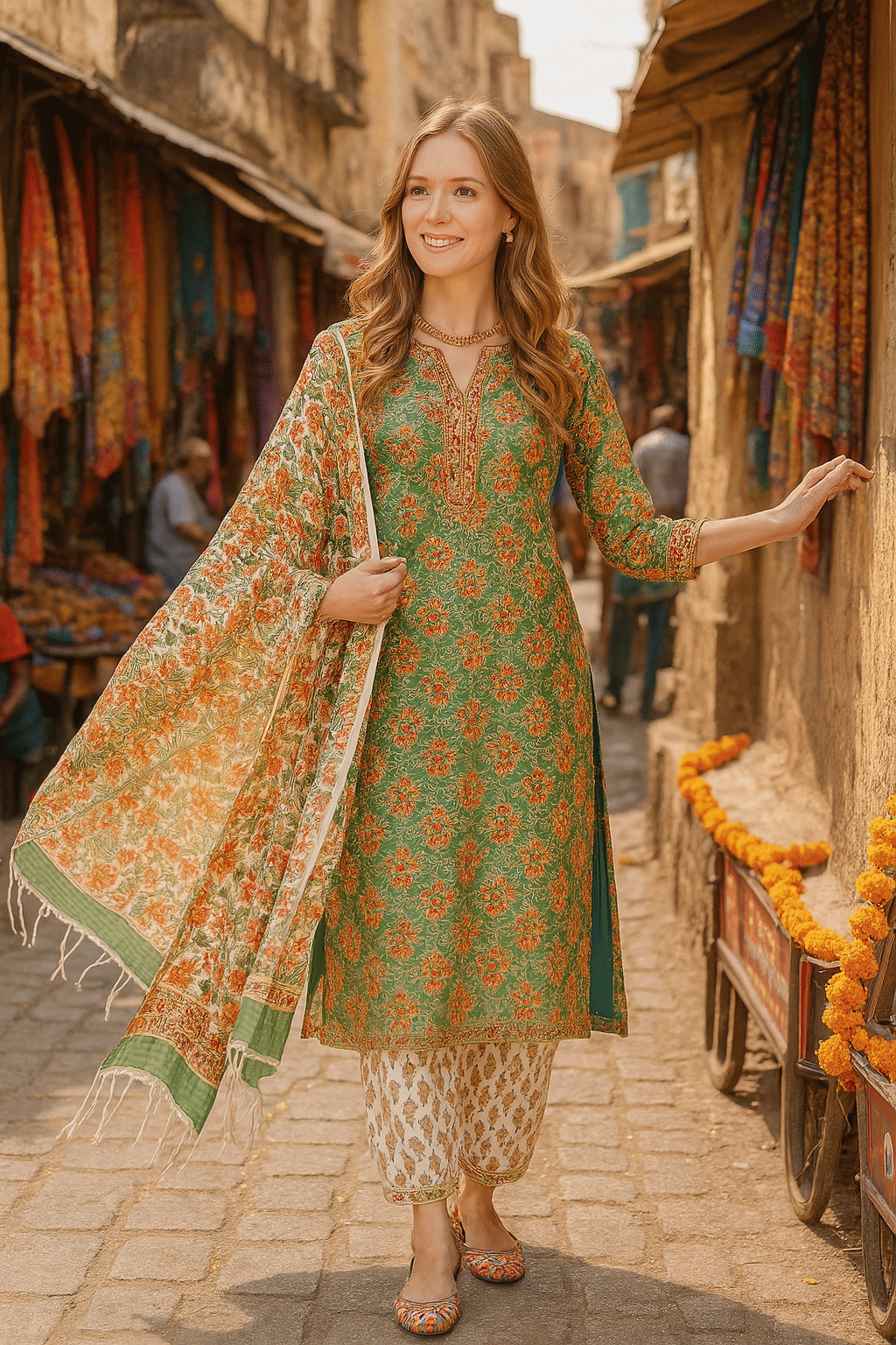 LookMark Women Cotton Printed Straight Kurti With Pants ( White ) LookMark Women Cotton Printed Straight Kurti With Pants ( White )