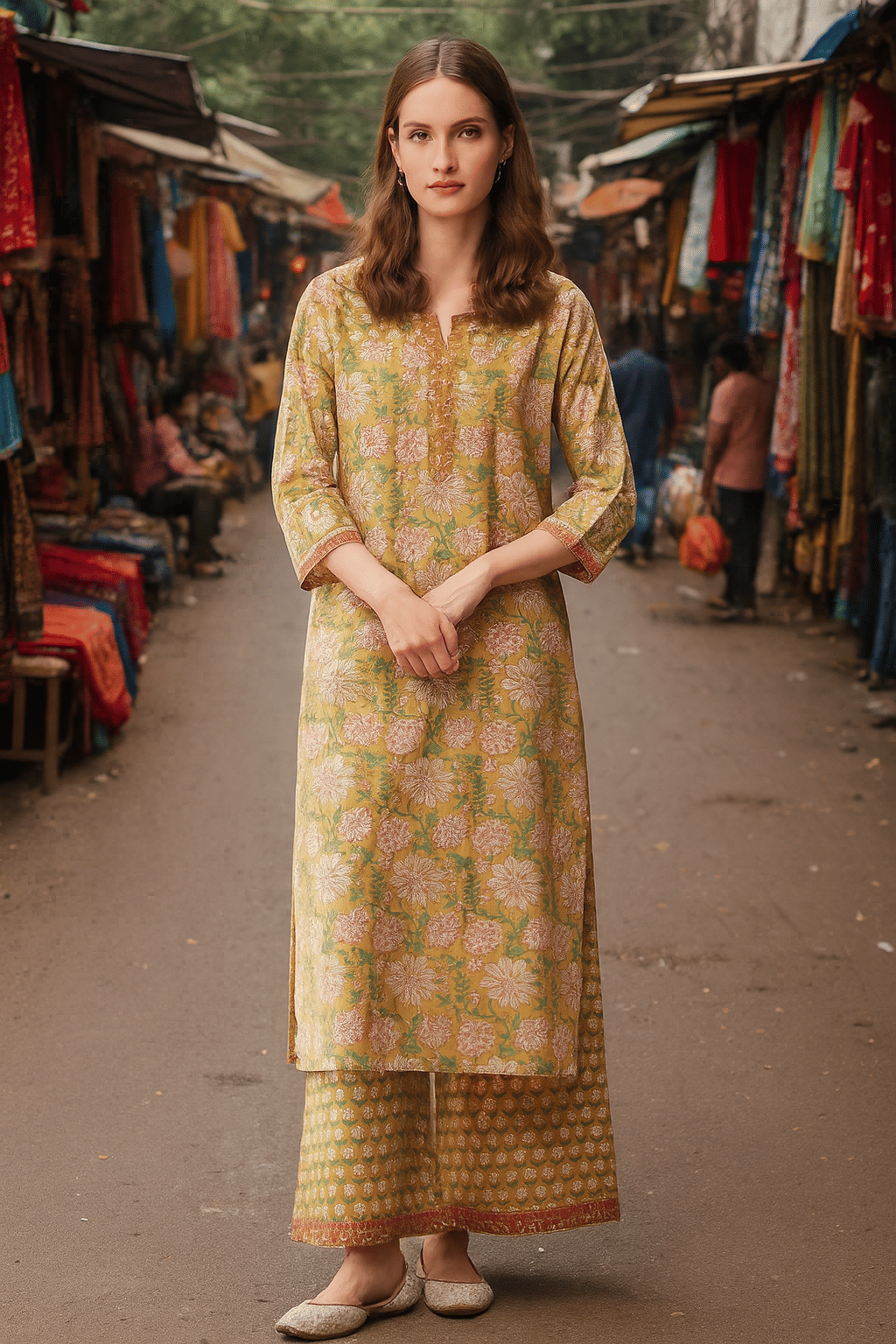 LookMark Women Cotton Printed Straight Kurti With Pants ( Green ) LookMark Women Cotton Printed Straight Kurti With Pants ( Green )