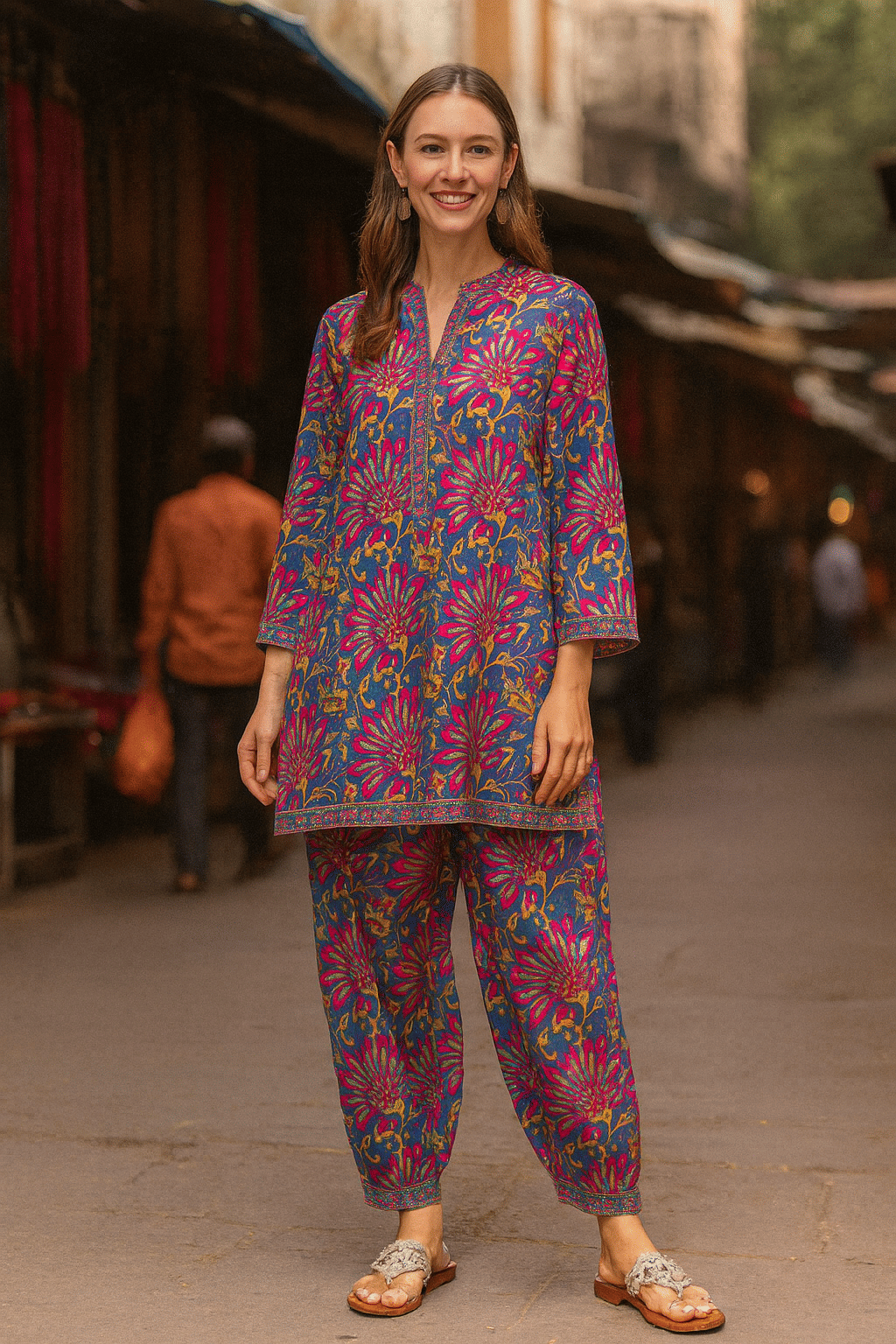     			LookMark Women Cotton Printed Straight Kurti With Pants ( Navy )