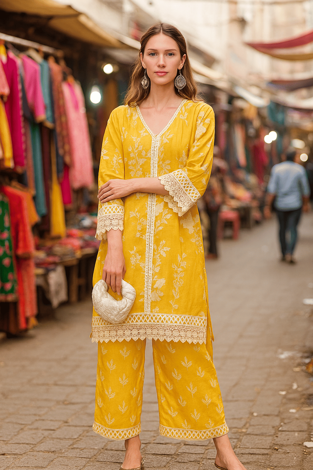 LookMark Women Cotton Printed Straight Kurti With Pants ( Mustard ) LookMark Women Cotton Printed Straight Kurti With Pants ( Mustard )