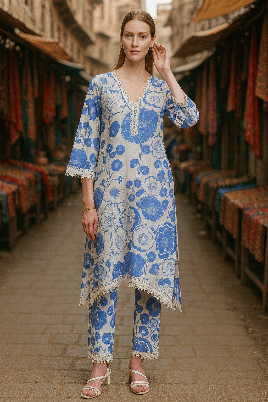 LookMark Women Cotton Printed Straight Kurti With Pants ( White ) LookMark Women Cotton Printed Straight Kurti With Pants ( White )