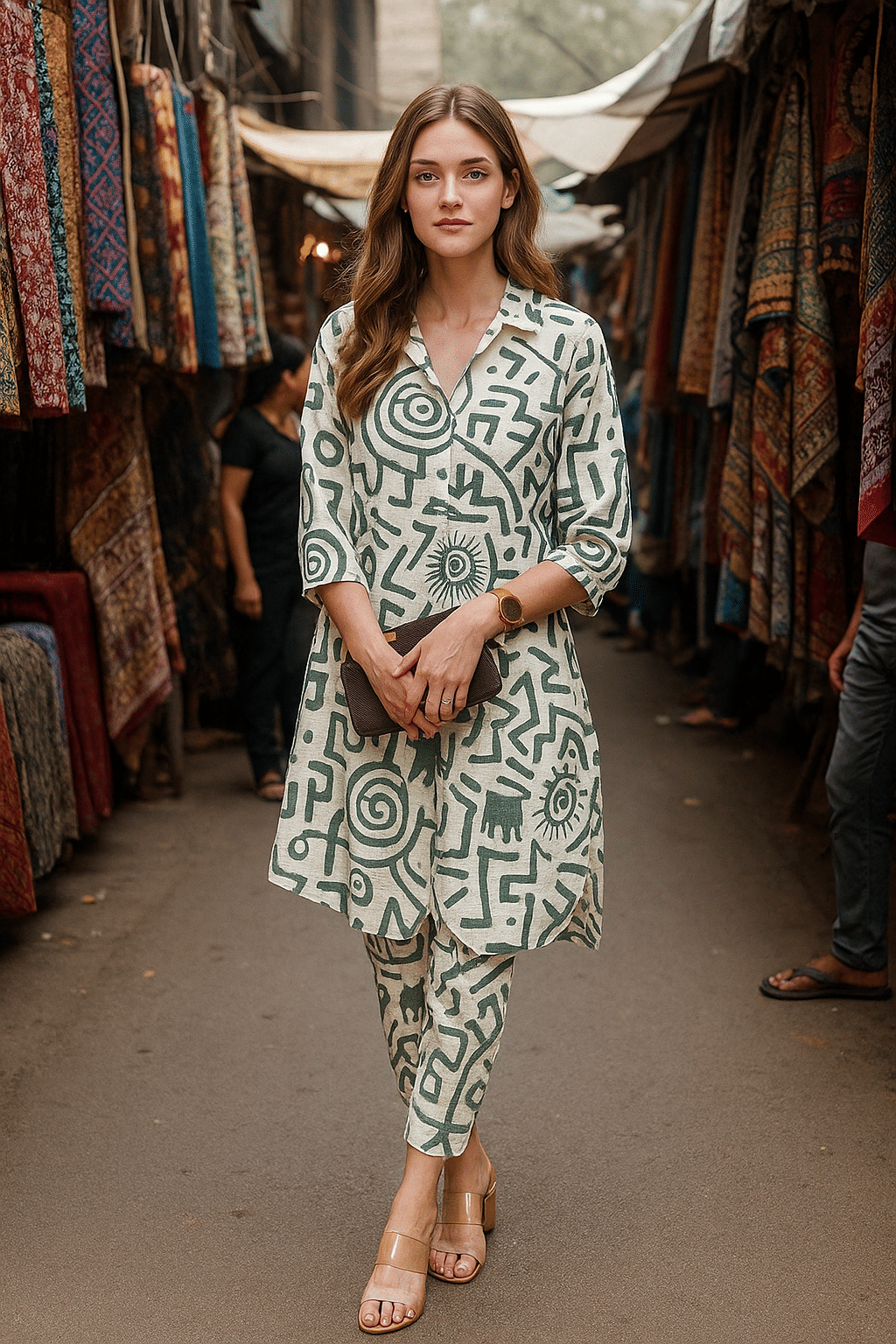 LookMark Women Cotton Printed Straight Kurti With Pants ( Cream ) LookMark Women Cotton Printed Straight Kurti With Pants ( Cream )