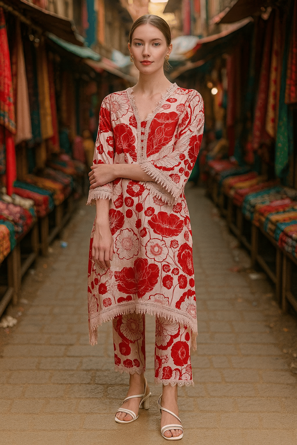 LookMark Women Cotton Printed Straight Kurti With Pants ( White ) LookMark Women Cotton Printed Straight Kurti With Pants ( White )