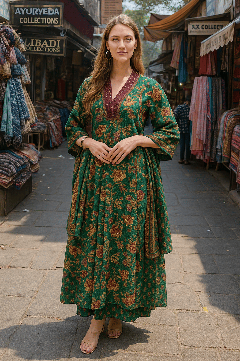 LookMark Women Cotton Printed Straight Kurti With Pants ( Green ) LookMark Women Cotton Printed Straight Kurti With Pants ( Green )