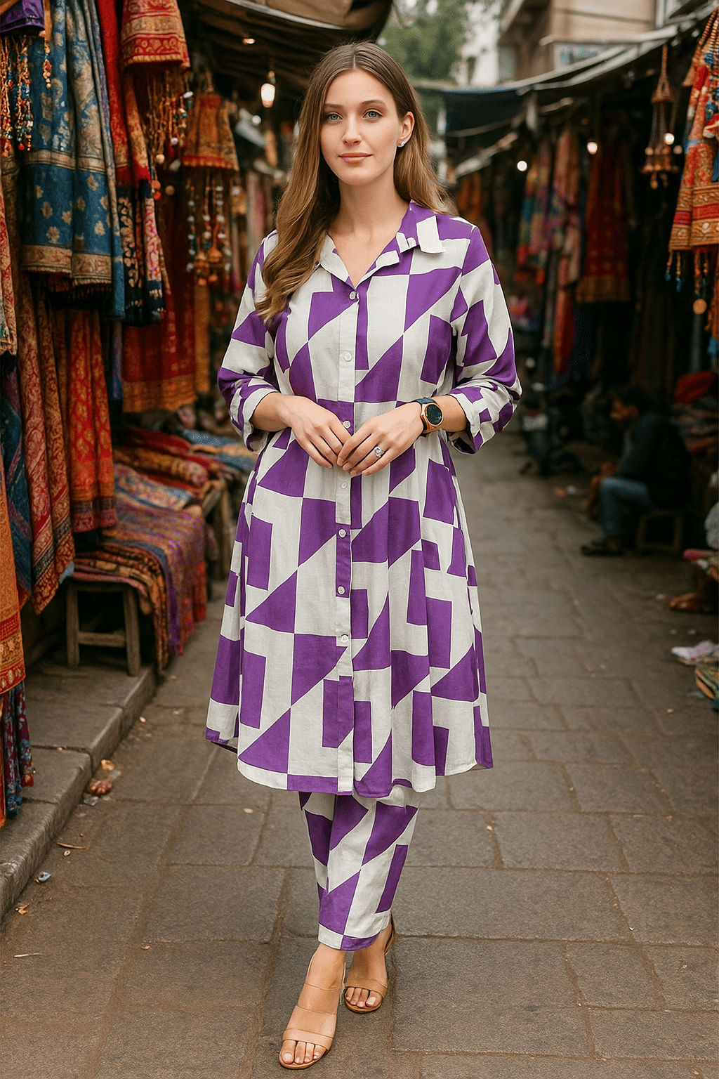 LookMark Women Cotton Printed Straight Kurti With Pants ( Purple ) LookMark Women Cotton Printed Straight Kurti With Pants ( Purple )