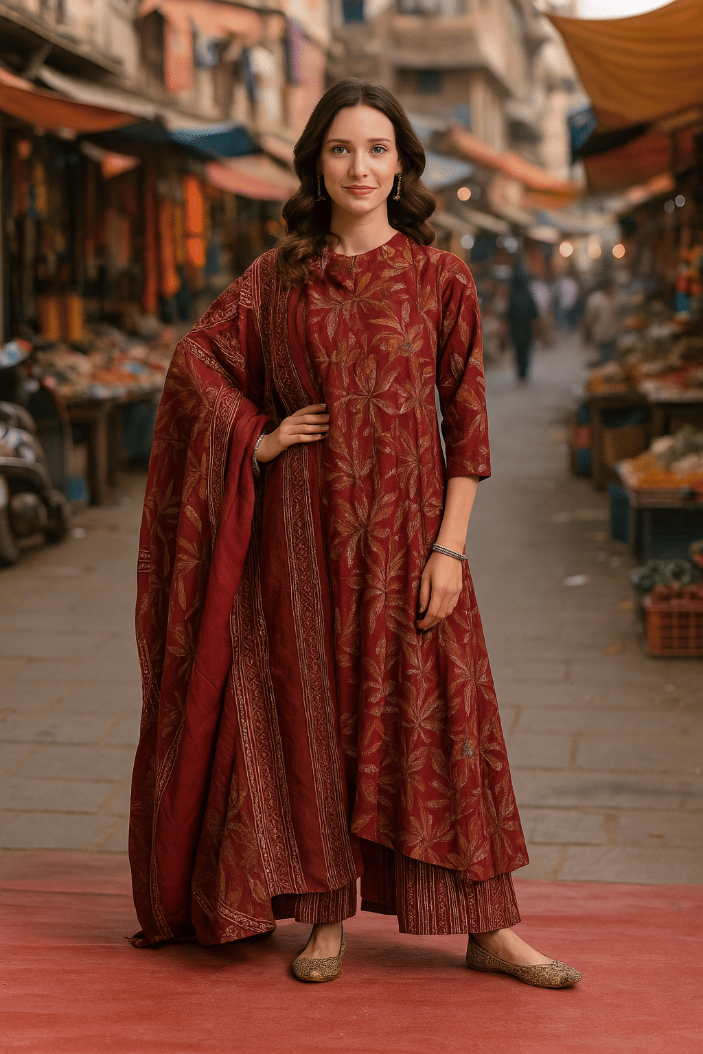 LookMark Women Cotton Printed Straight Kurti With Pants ( Maroon ) LookMark Women Cotton Printed Straight Kurti With Pants ( Maroon )