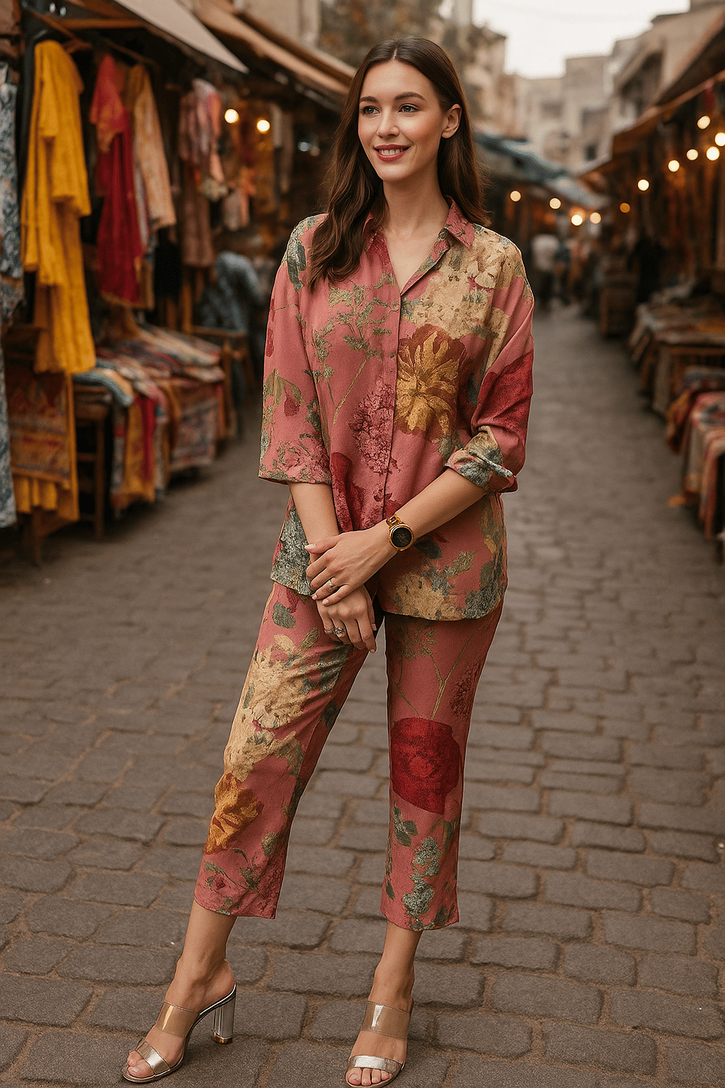 LookMark Women Cotton Printed Straight Kurti With Pants ( Peach ) LookMark Women Cotton Printed Straight Kurti With Pants ( Peach )