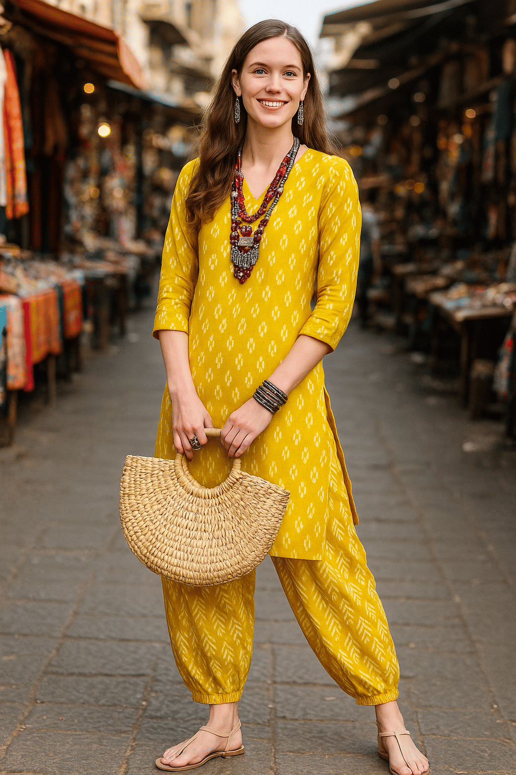 LookMark Women Cotton Printed Straight Kurti With Pants ( Mustard ) LookMark Women Cotton Printed Straight Kurti With Pants ( Mustard )