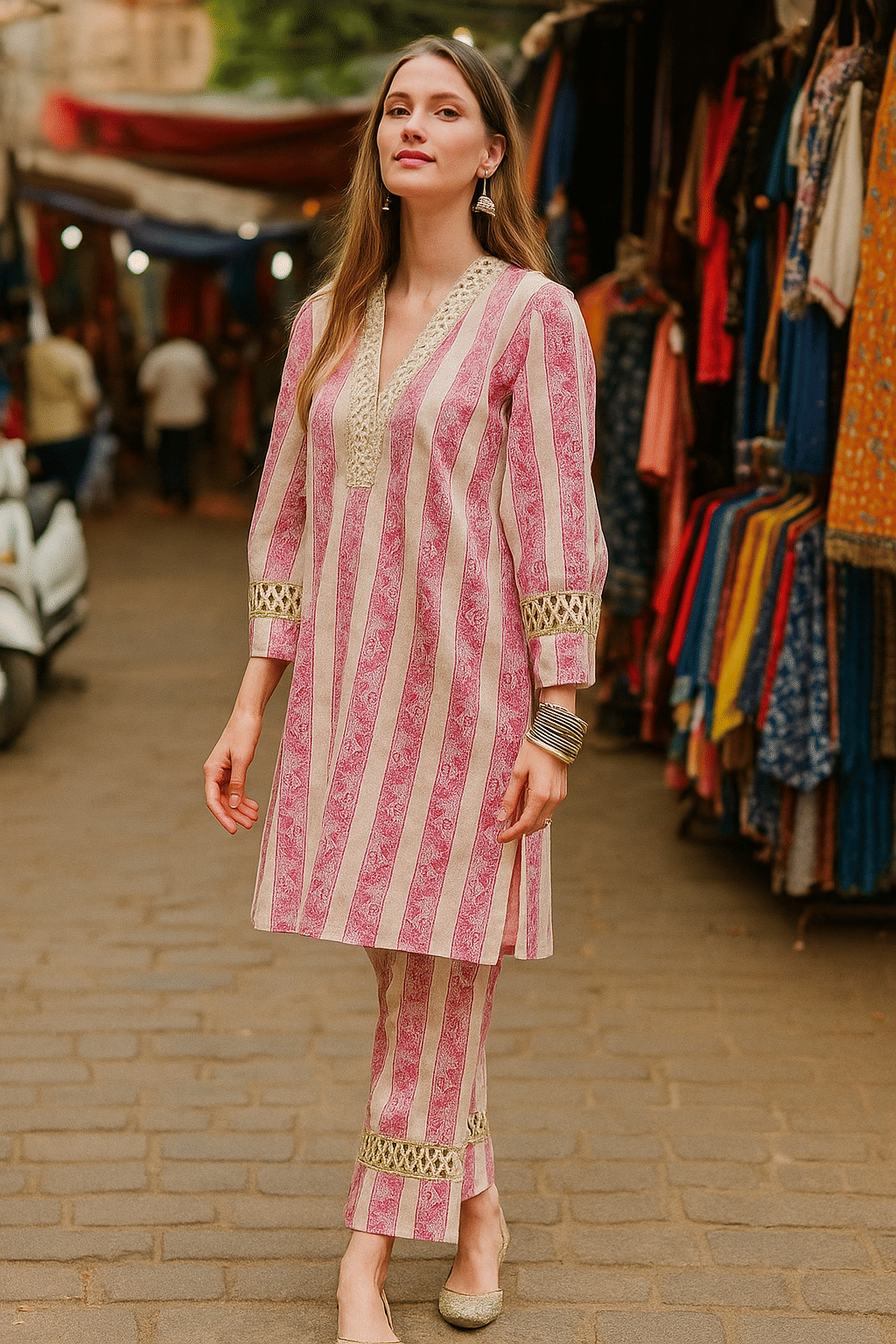 LookMark Women Cotton Printed Straight Kurti With Pants ( Pink ) LookMark Women Cotton Printed Straight Kurti With Pants ( Pink )