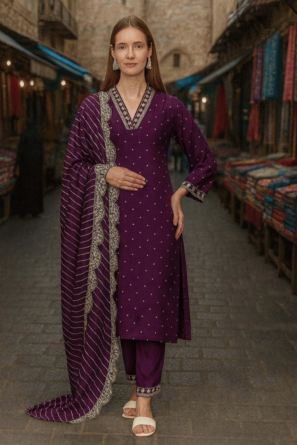 LookMark Women Silk Printed Straight Kurti With Pants ( Purple ) LookMark Women Silk Printed Straight Kurti With Pants ( Purple )