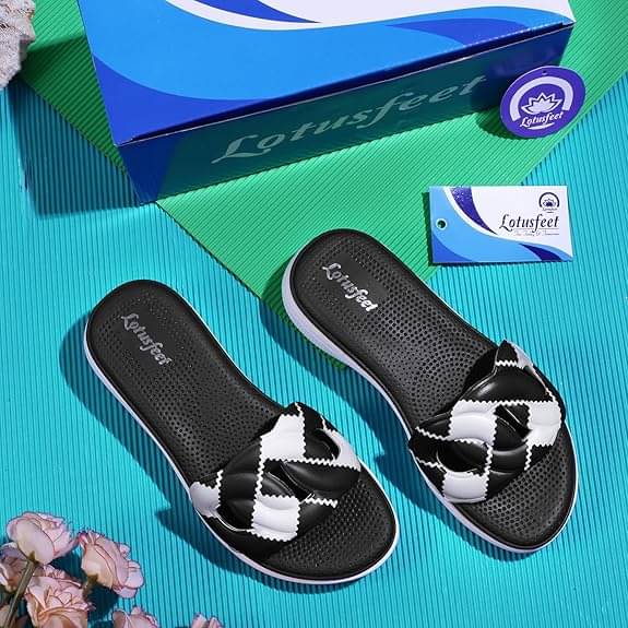     			Lotusfeet Black Women's V-strap Flats