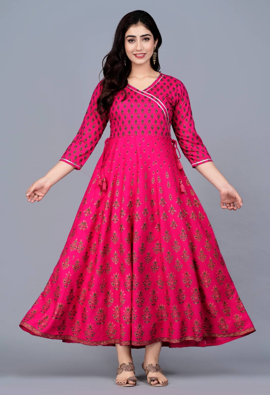 Madhusudan Women Rayon Flared Stitched Ethnic Gown ( Pink ) Madhusudan Women Rayon Flared Stitched Ethnic Gown ( Pink )