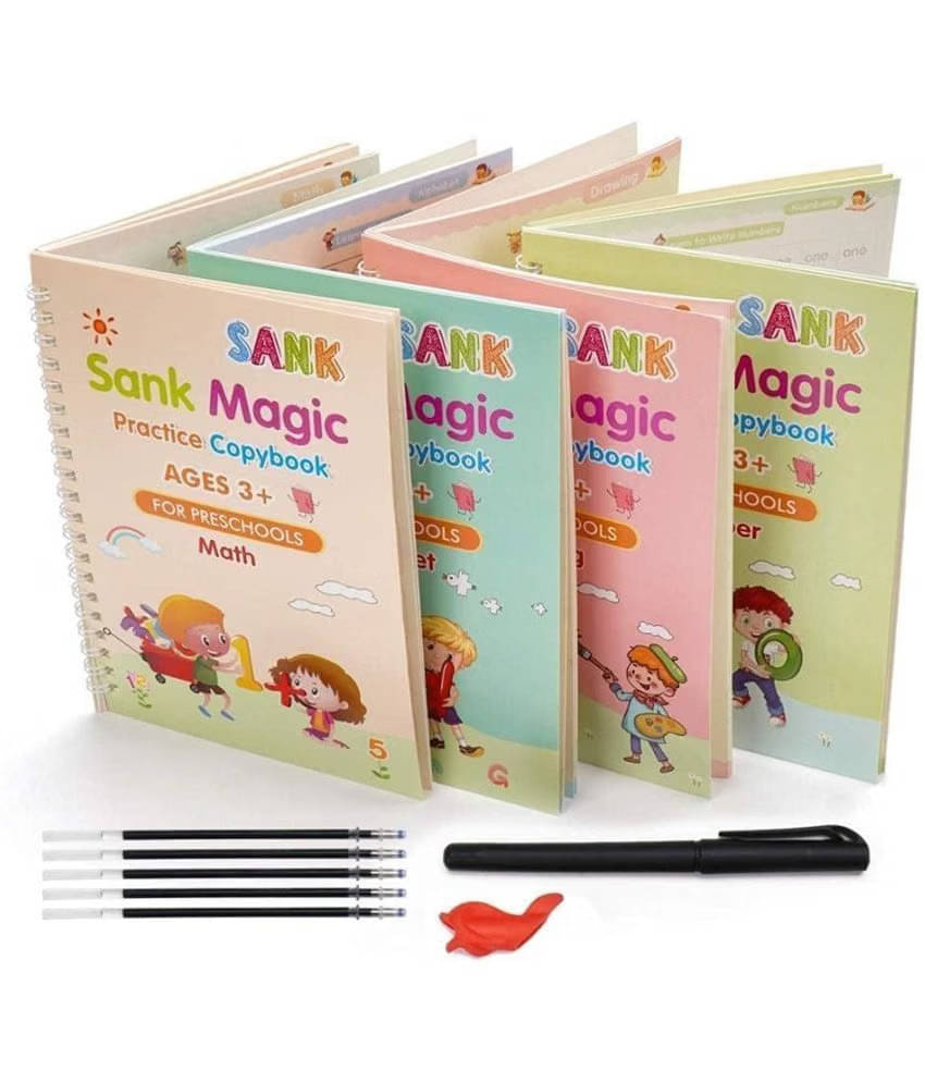     			Magic Practice Copybook, (4 BOOK + 10 REFILL+ 1 Pen +1 Grip) Number Tracing Book for Preschoolers with Pen, Magic Calligraphy Copybook Set Practical Reusable Writing Tool Simple Hand Lettering