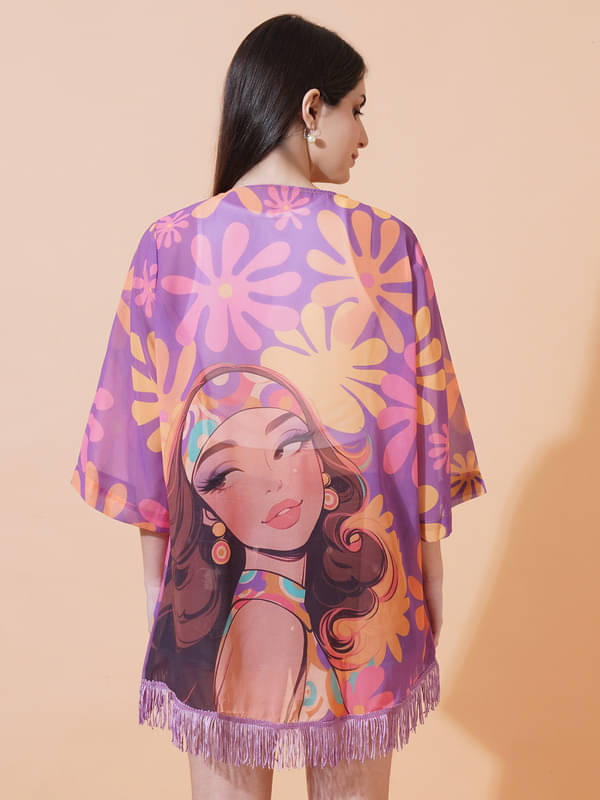 NIGHT queen Women Georgette Printed Regular Shrug ( Purple ) NIGHT queen Women Georgette Printed Regular Shrug ( Purple )