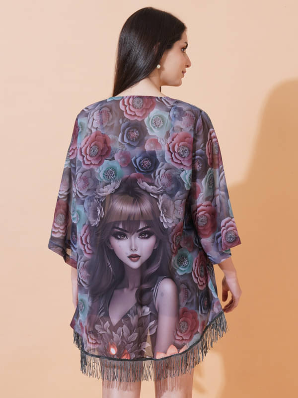 NIGHT queen Women Georgette Printed Regular Shrug ( Grey ) NIGHT queen Women Georgette Printed Regular Shrug ( Grey )