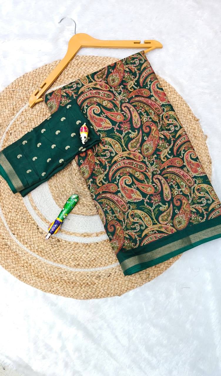     			SHIRODHARI Cotton Blend Printed Sambalpuri Saree With Unstitched Blouse Piece ( Green )