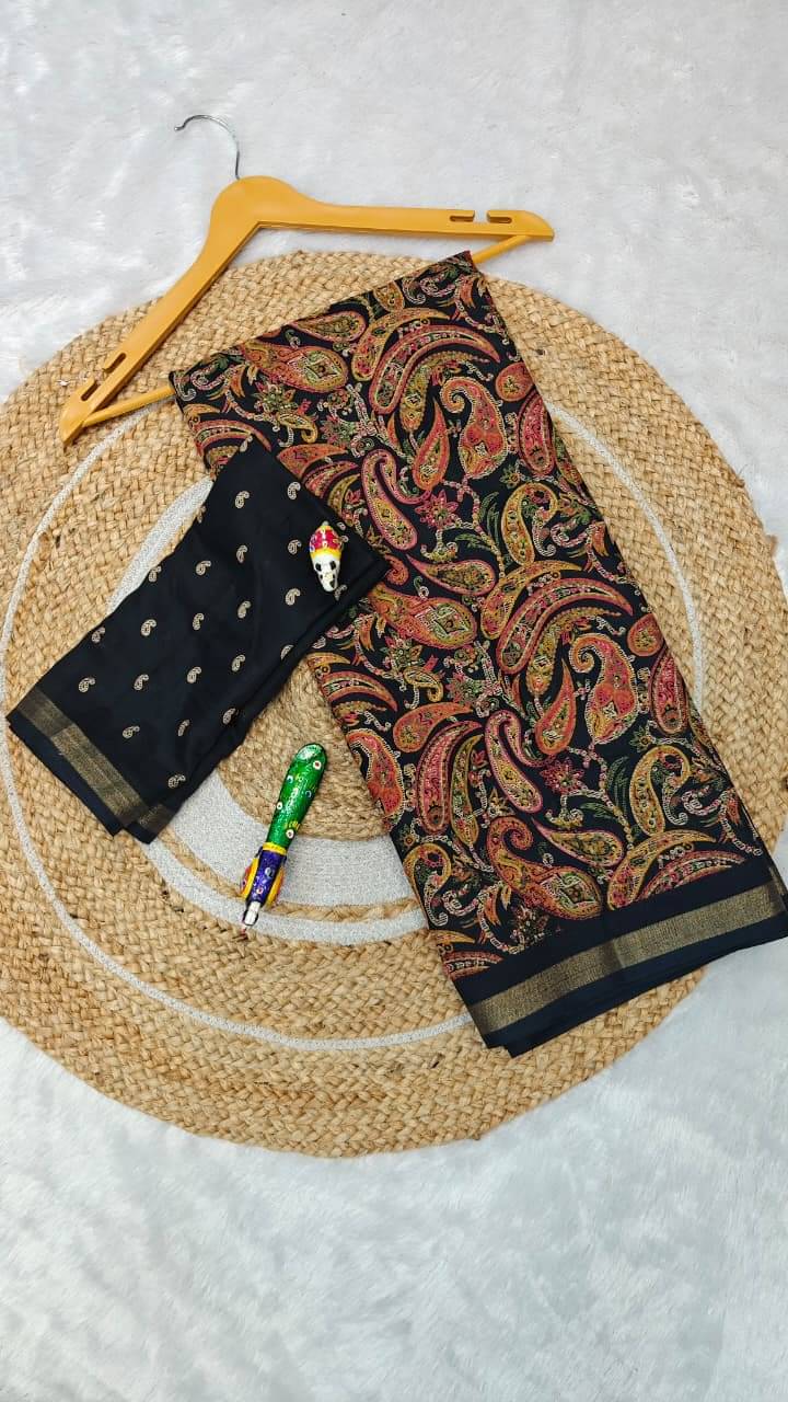     			SHIRODHARI Cotton Blend Printed Sambalpuri Saree With Unstitched Blouse Piece ( Black )