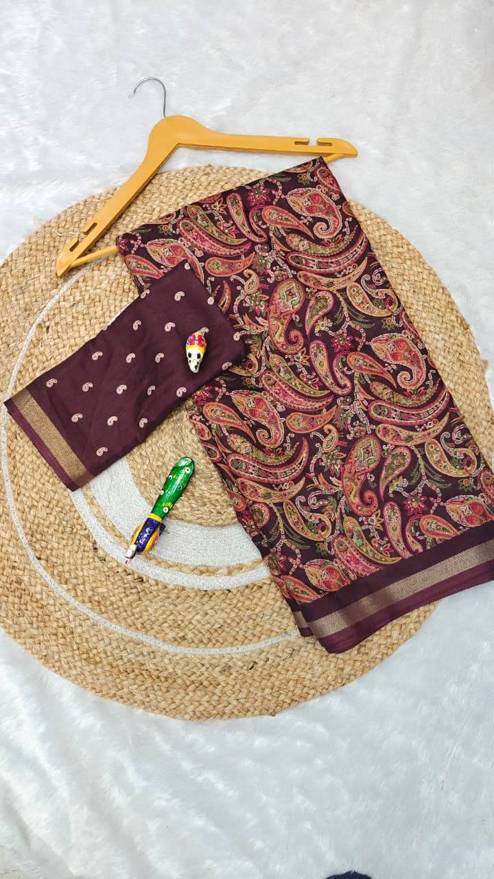 SHIRODHARI Cotton Blend Printed Sambalpuri Saree With Unstitched Blouse Piece ( Brown ) SHIRODHARI Cotton Blend Printed Sambalpuri Saree With Unstitched Blouse Piece ( Brown )