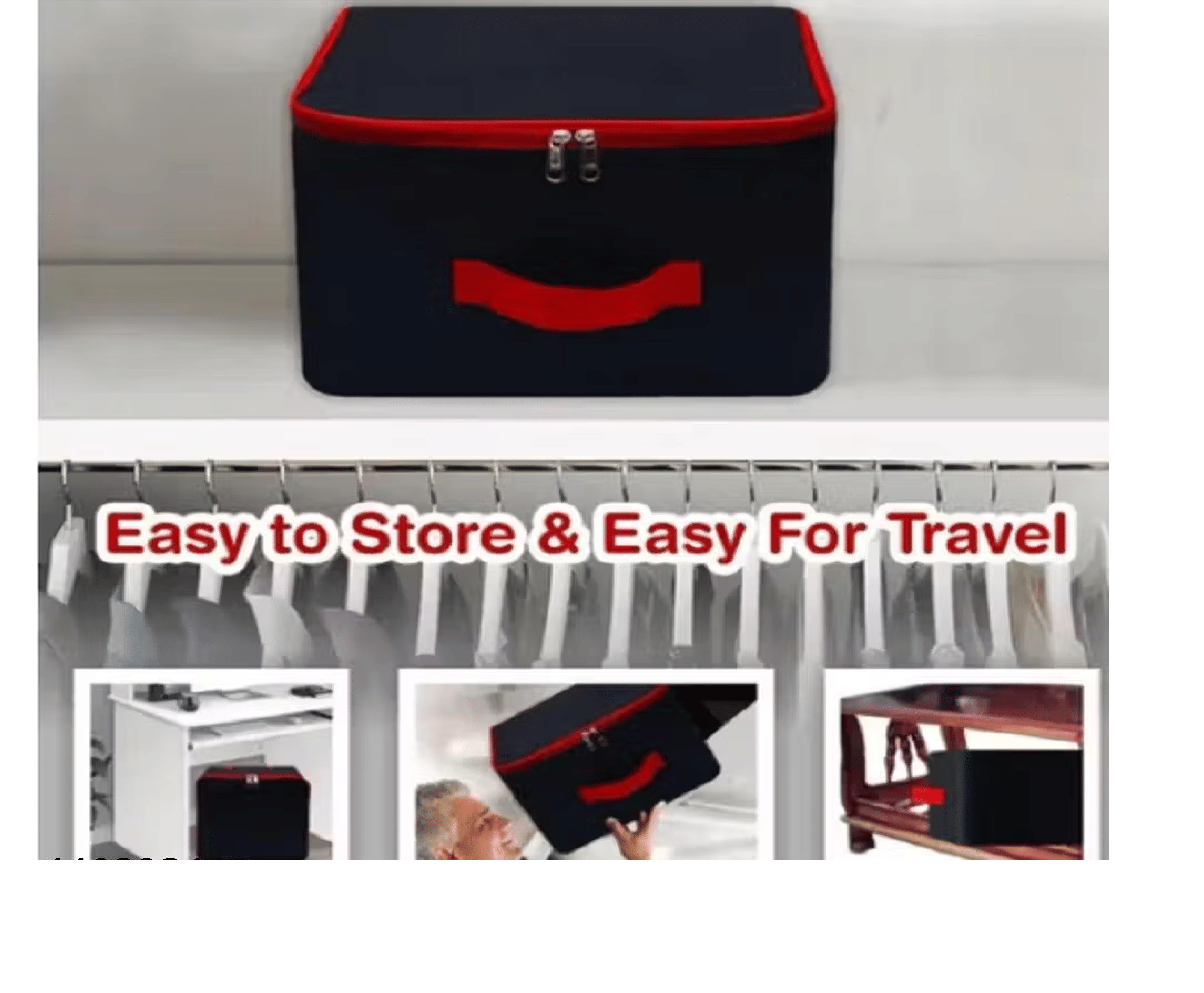     			SRTKRAFT Underbed Storage Bag Nylon Moisture Proof Wardrobe Organizer Storage Bag for clothes with Zipper Closure and Handle - 38.1x25.4x35.5 cm (Red & Black)