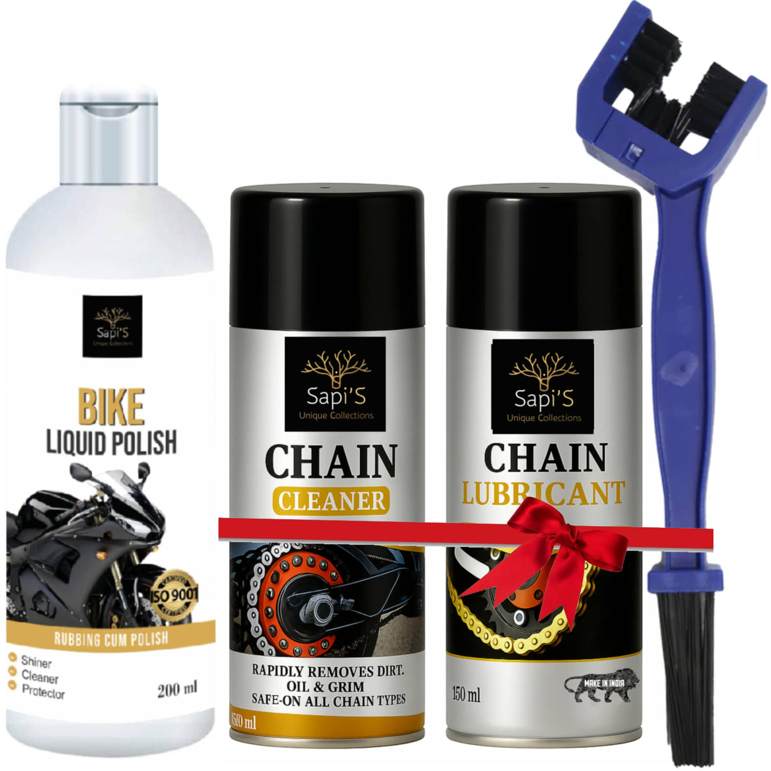     			Sapi’s Bike Care Combo Kit ChainLube150ml ChainCleaner150ml Bike Polish200ml With chain Cleaning Brush