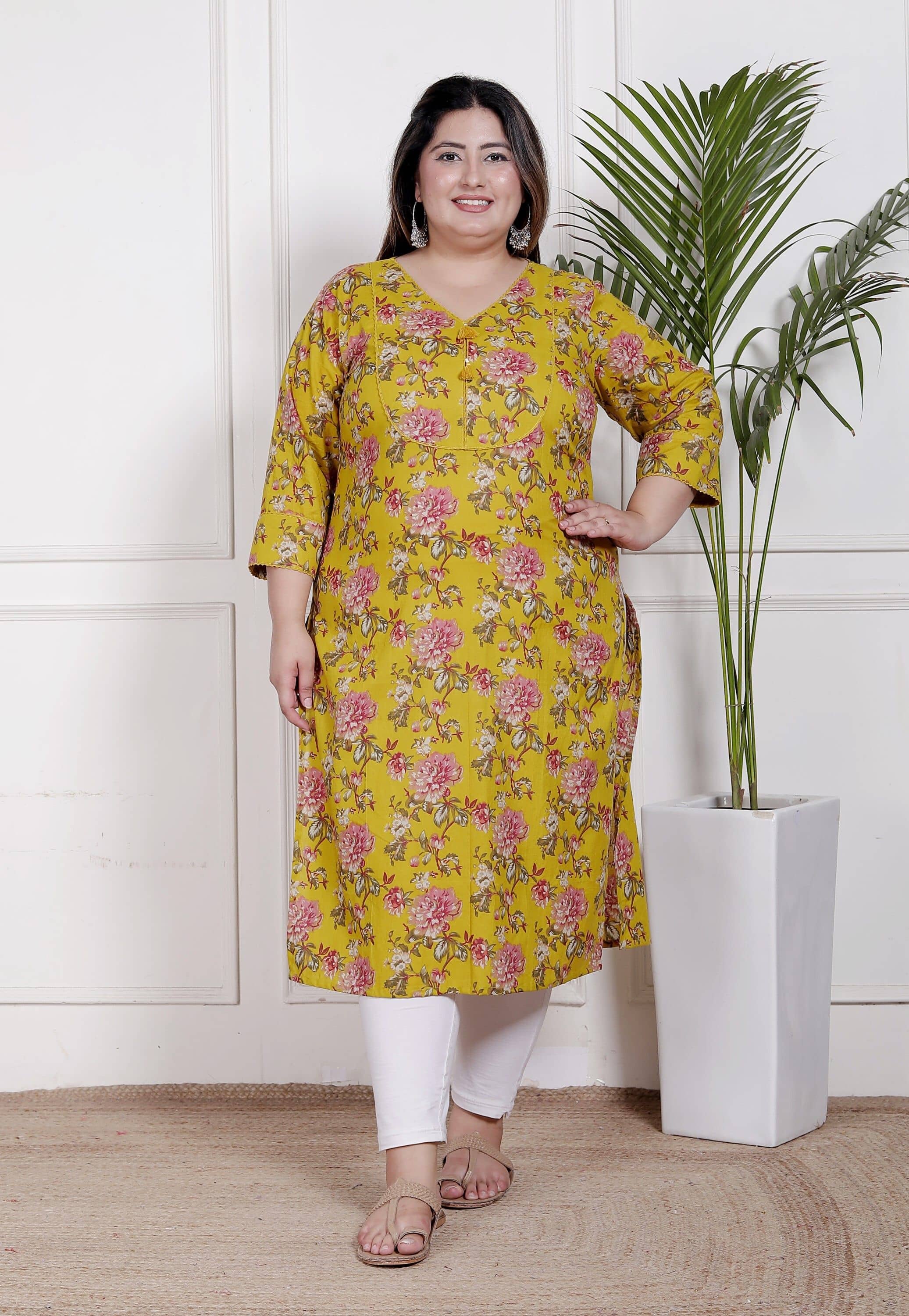 Swasti Women Cotton Printed Straight Kurti ( Yellow ) - Kurtis, Tunics | Buy online on ZillyBuy