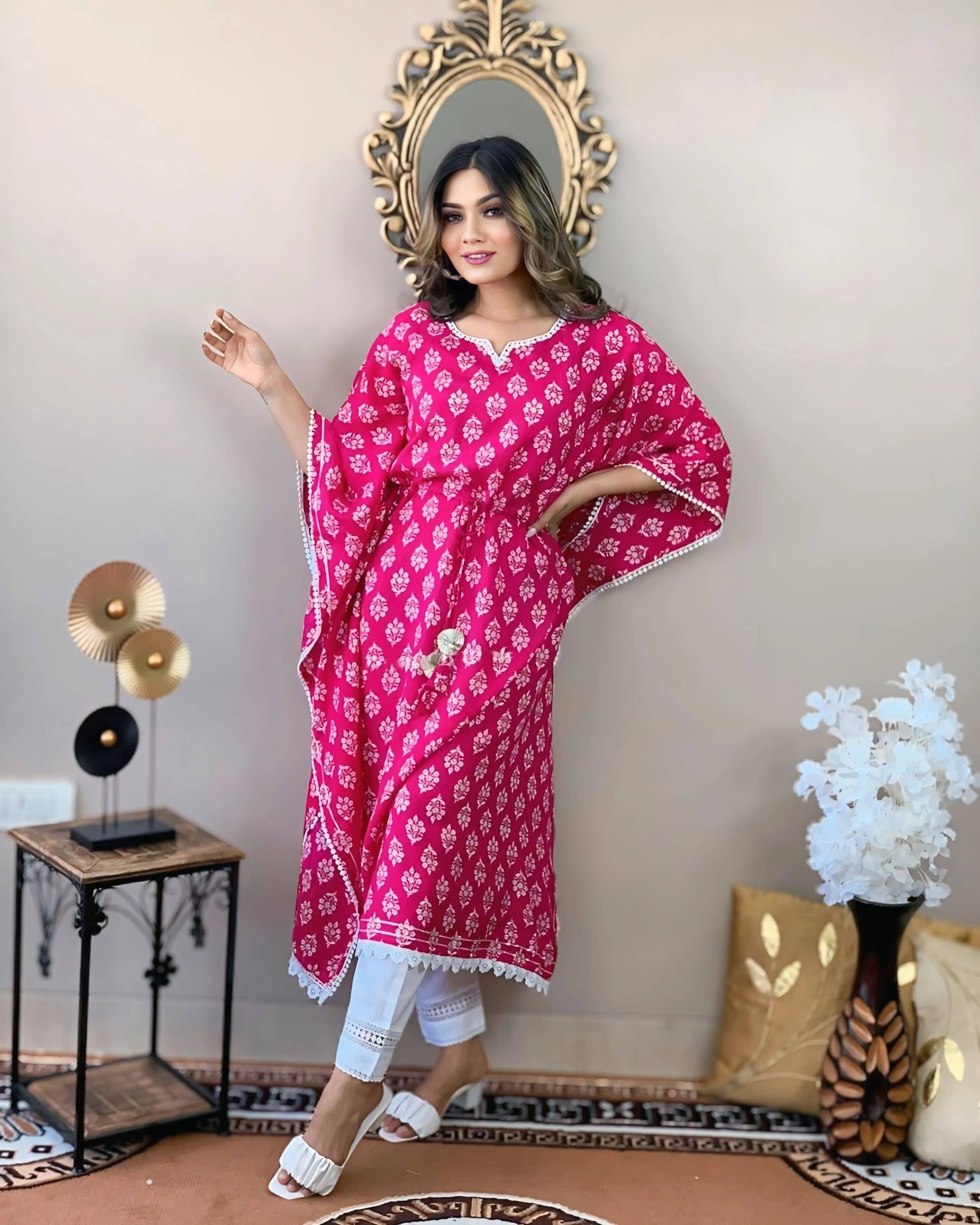     			TAILORFAB Women Viscose Rayon Printed Kaftan Kurti ( Pink )