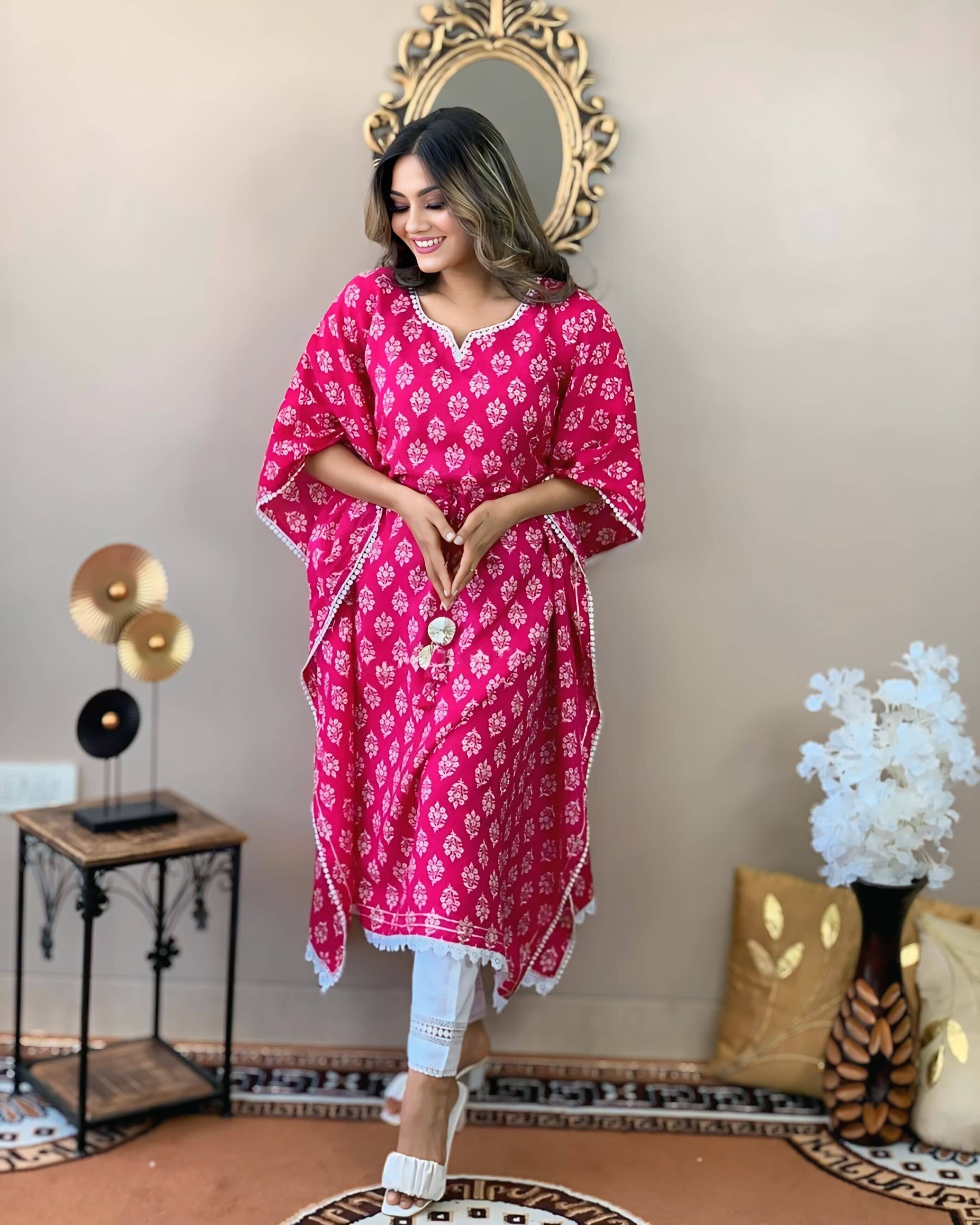     			TAILORFAB Women Viscose Rayon Printed Kaftan Kurti ( Pink )