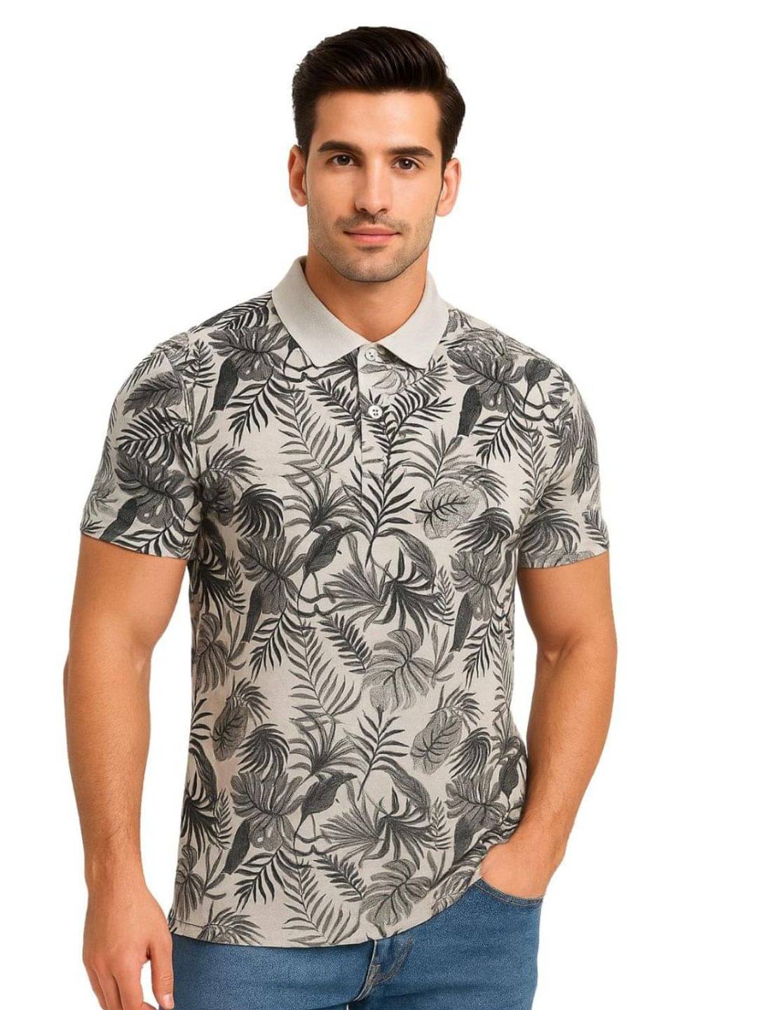 TIMBER HITCH Men Cotton Blend Regular Fit Printed Polo T Shirt ( Grey ) TIMBER HITCH Men Cotton Blend Regular Fit Printed Polo T Shirt ( Grey )