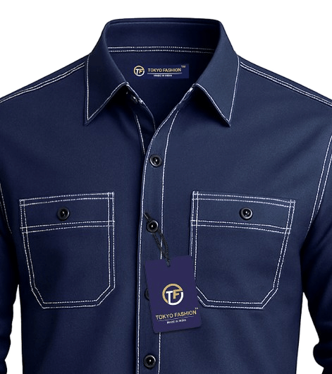     			TOKYO FASHION, 100% Cotton Regular Fit Self Design Full Sleeves Men's Casual Shirt - Navy Blue ( Pack of 1 )