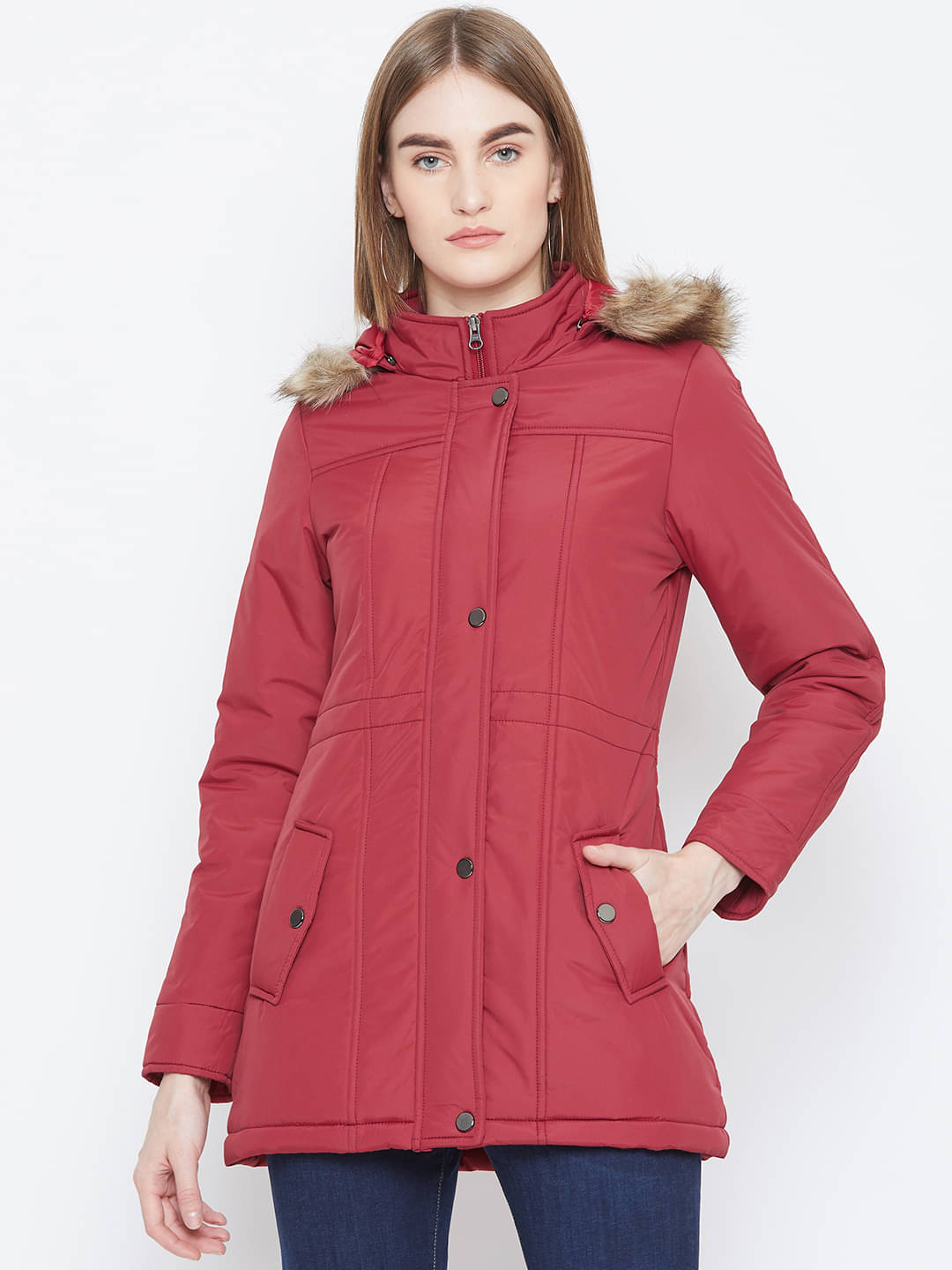     			Trufit Women High Neck Parka ( Red )