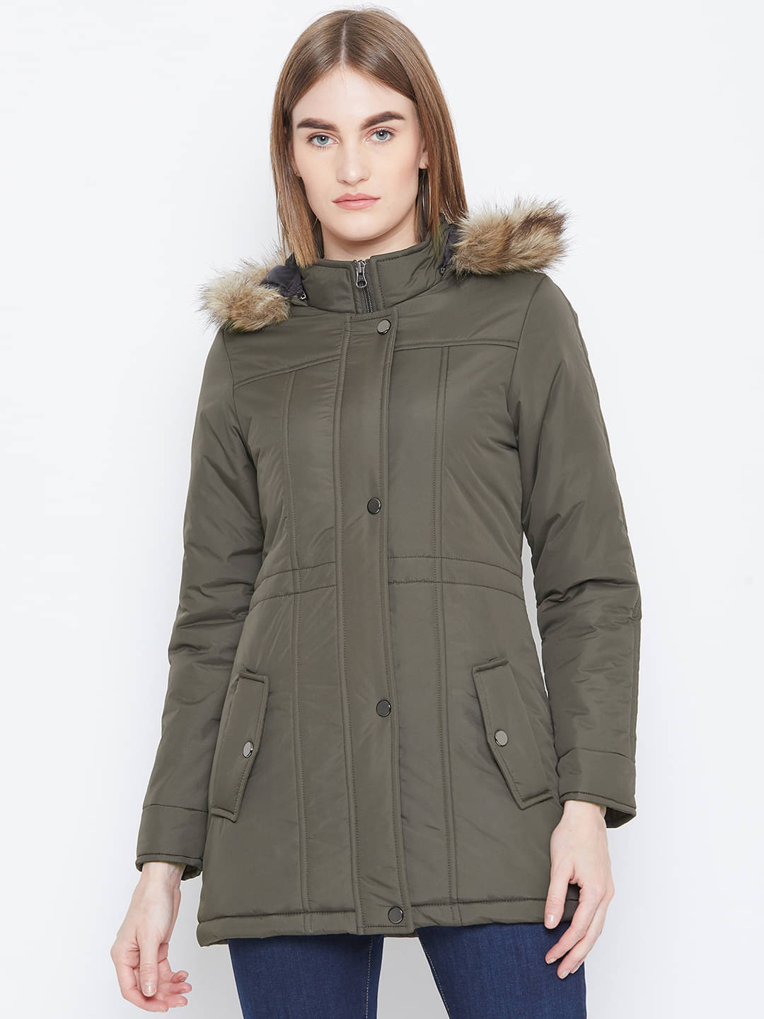     			Trufit Women High Neck Parka ( Olive )