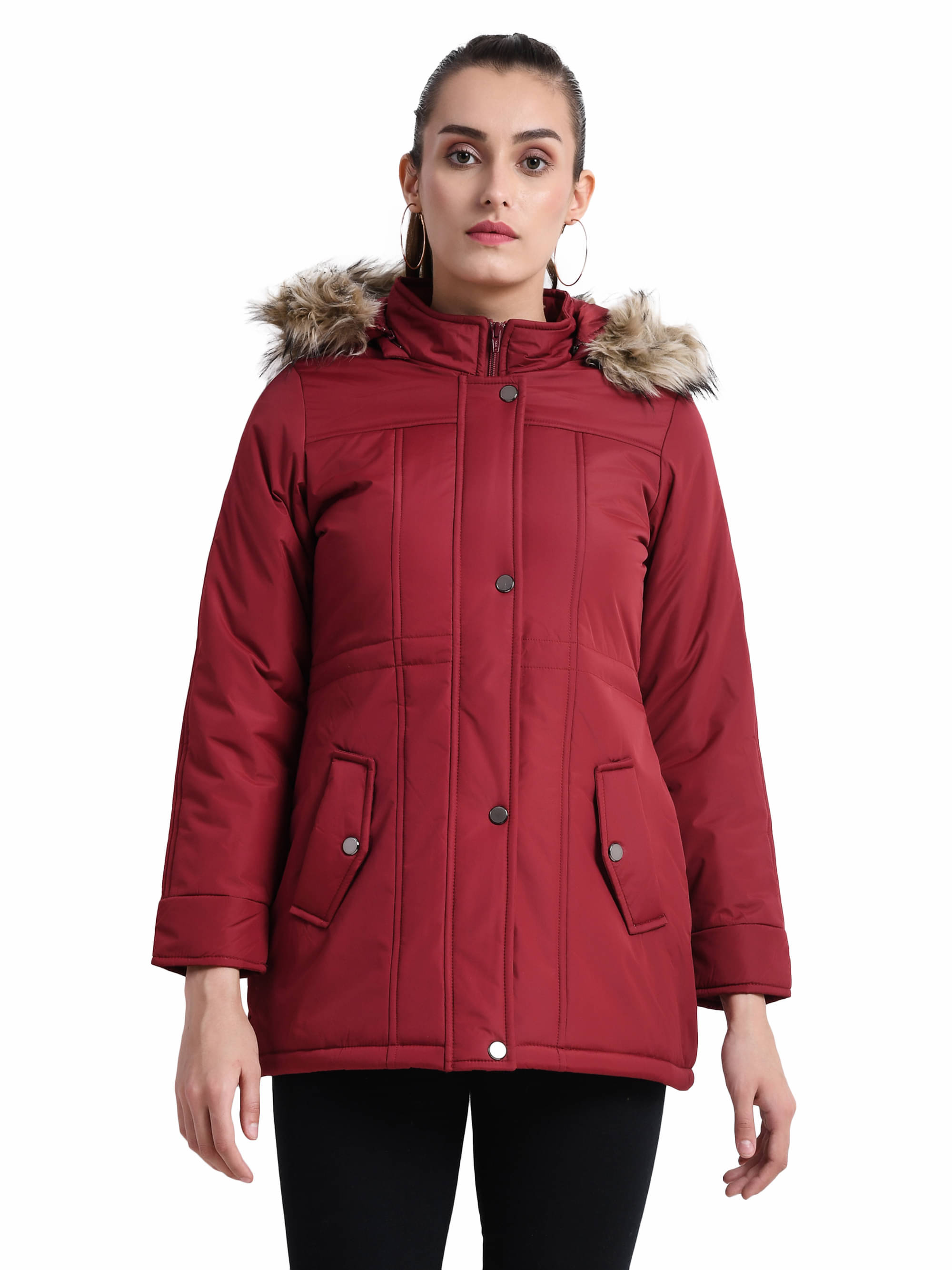     			Trufit Women High Neck Parka ( Maroon )