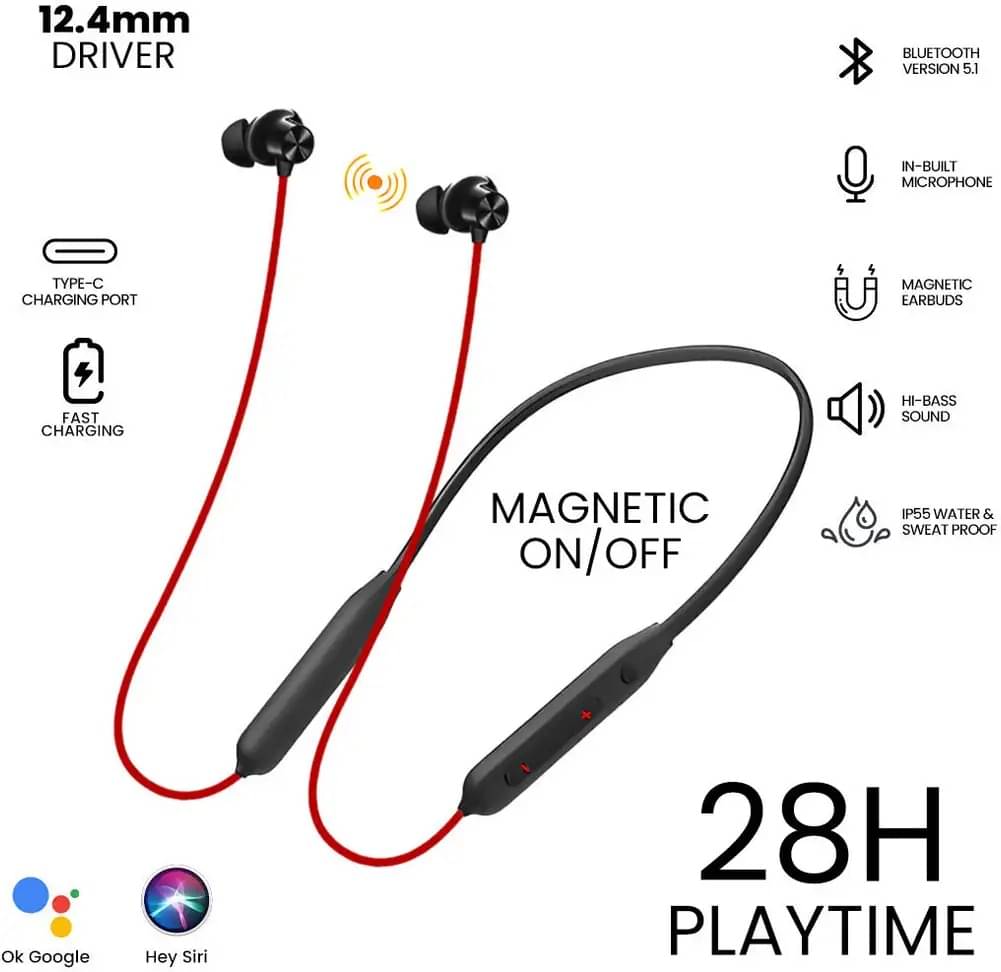     			Usmar Bluetooth neckband in Ear Bass, 10 Mins Charge - 20 Hrs Music, 30 Hrs Battery Life (Acoustic RED)