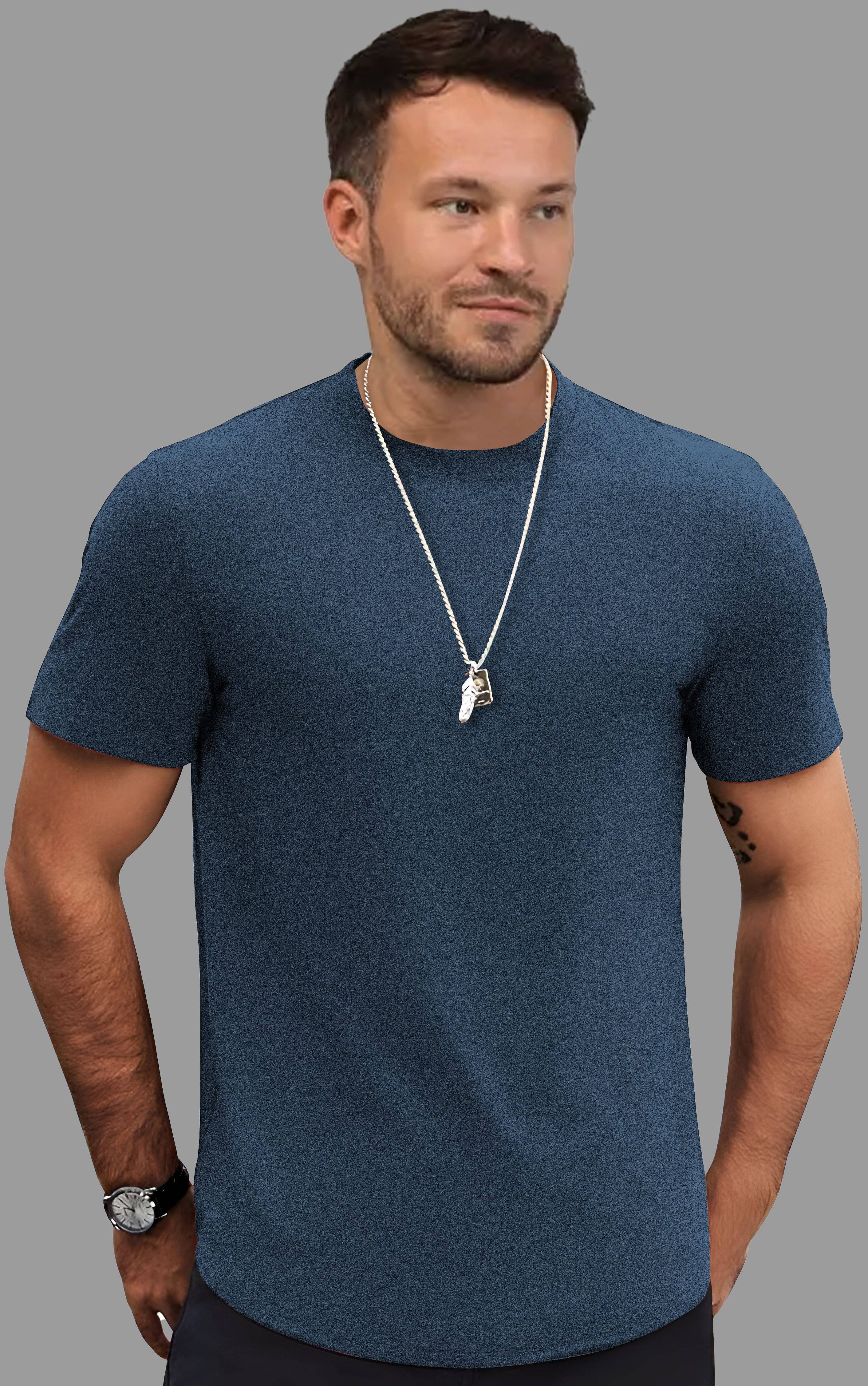     			VCANEE Men Cotton Blend Regular Fit Solid T-Shirt ( Navy Blue )